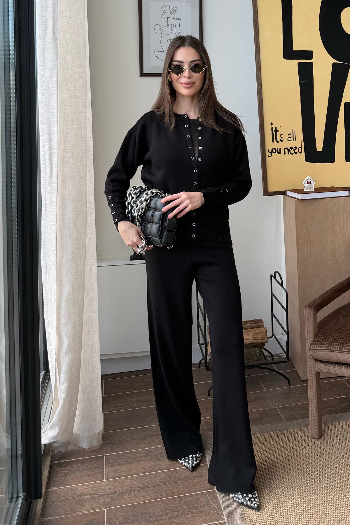 Kadın Çıtçıtlı Triko Takım Siyah