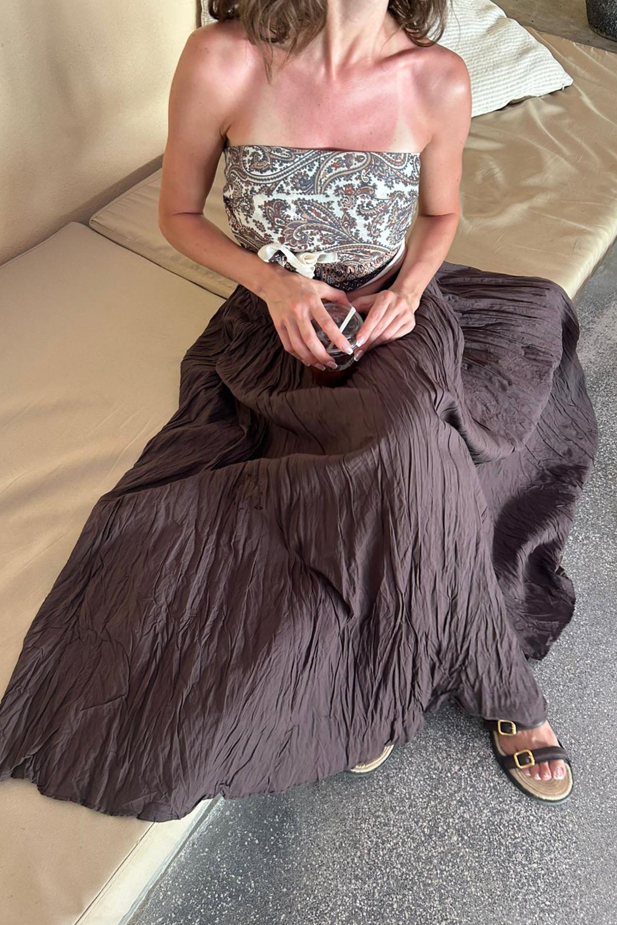 Kadın Crush Piliseli Vual Etek Acı Kahve