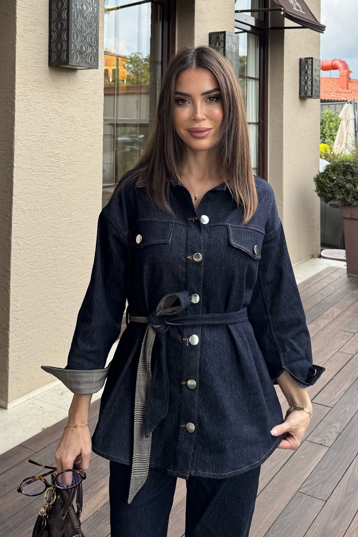 Kadın Denim Pantolunlu Takım Koyu Lacivert