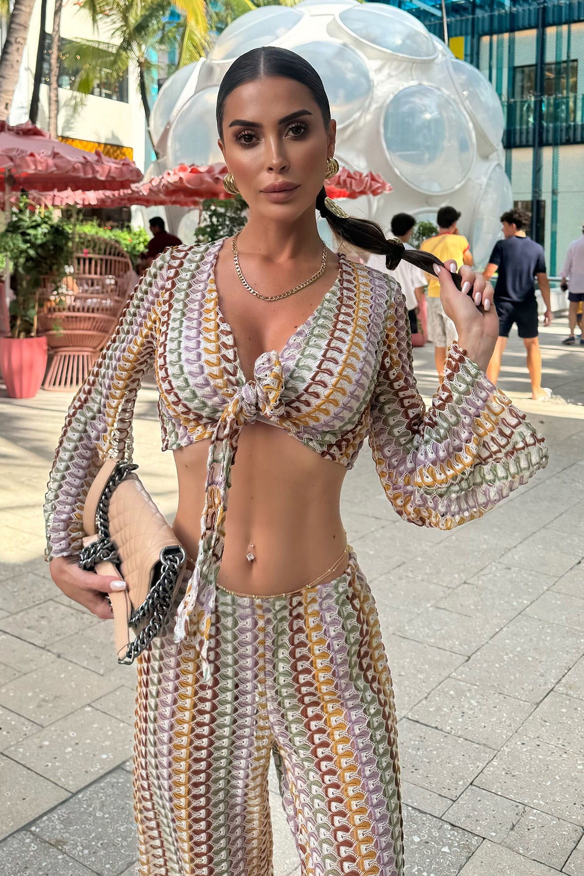 Kadın Renkli Desenli Pantolonlu Takım