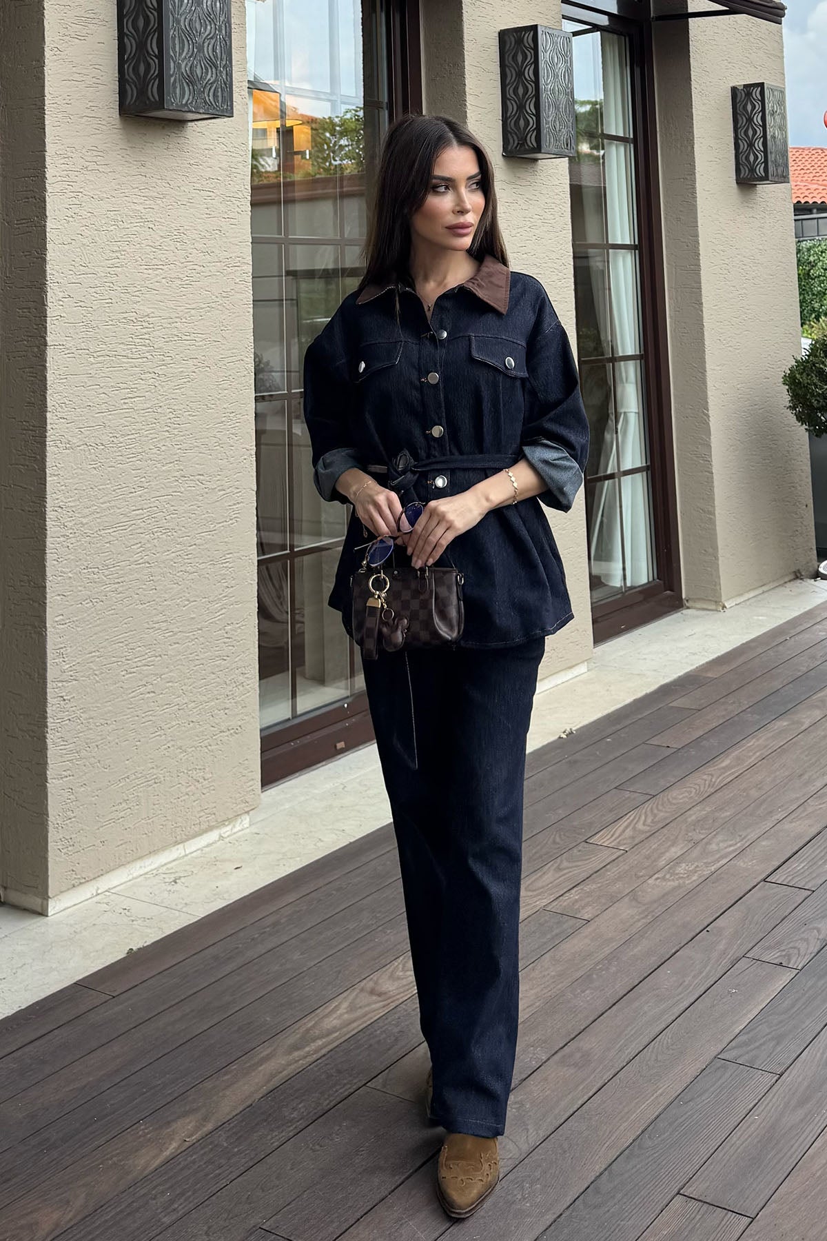 Kadın Denim Pantolunlu Takım Koyu Lacivert