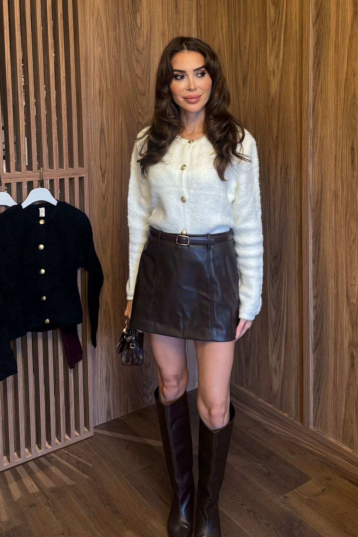 Kadın Yünlü Triko Hırka Ekru