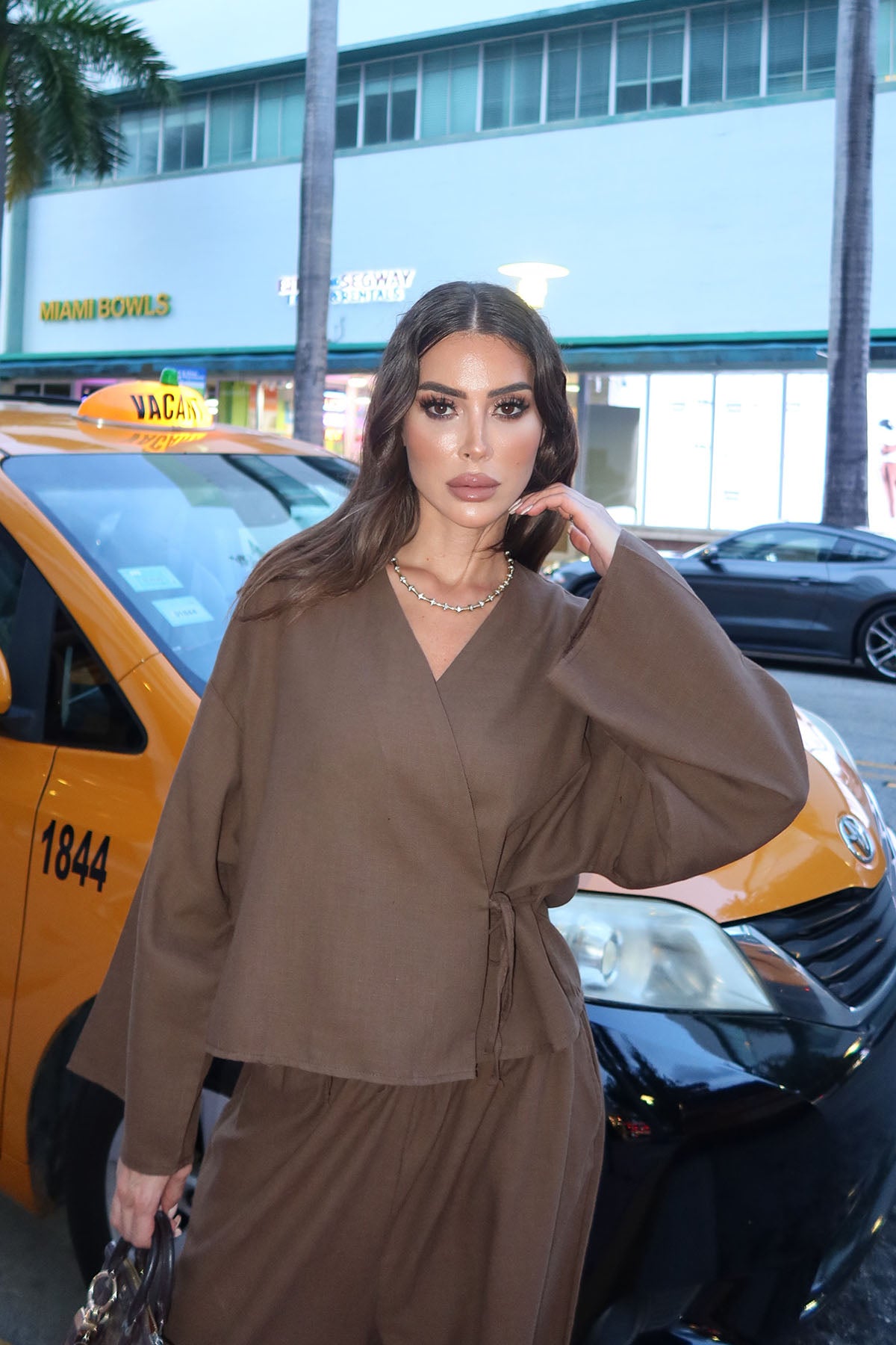 Kadın Organik Pamuk Kısa Kimono Kahve