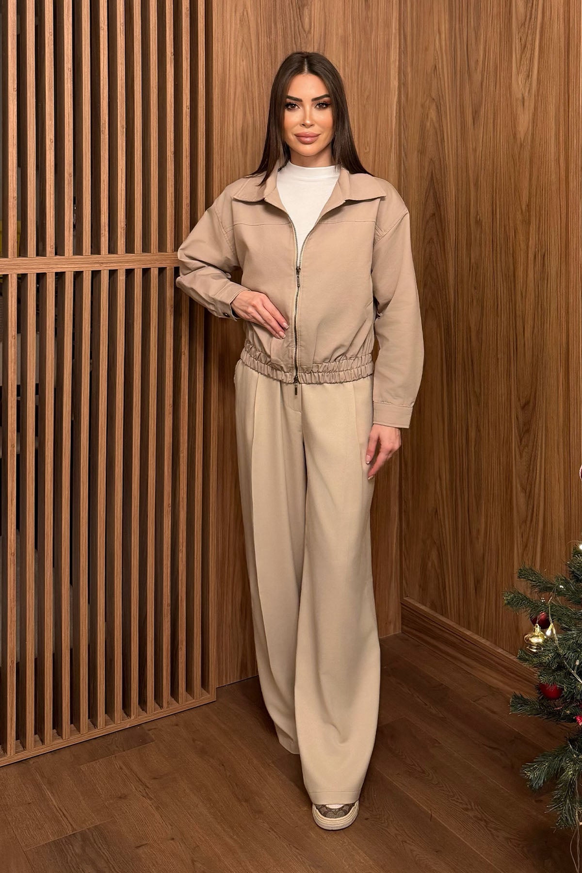 Kadın Gabardin Bomber Ceket Bej