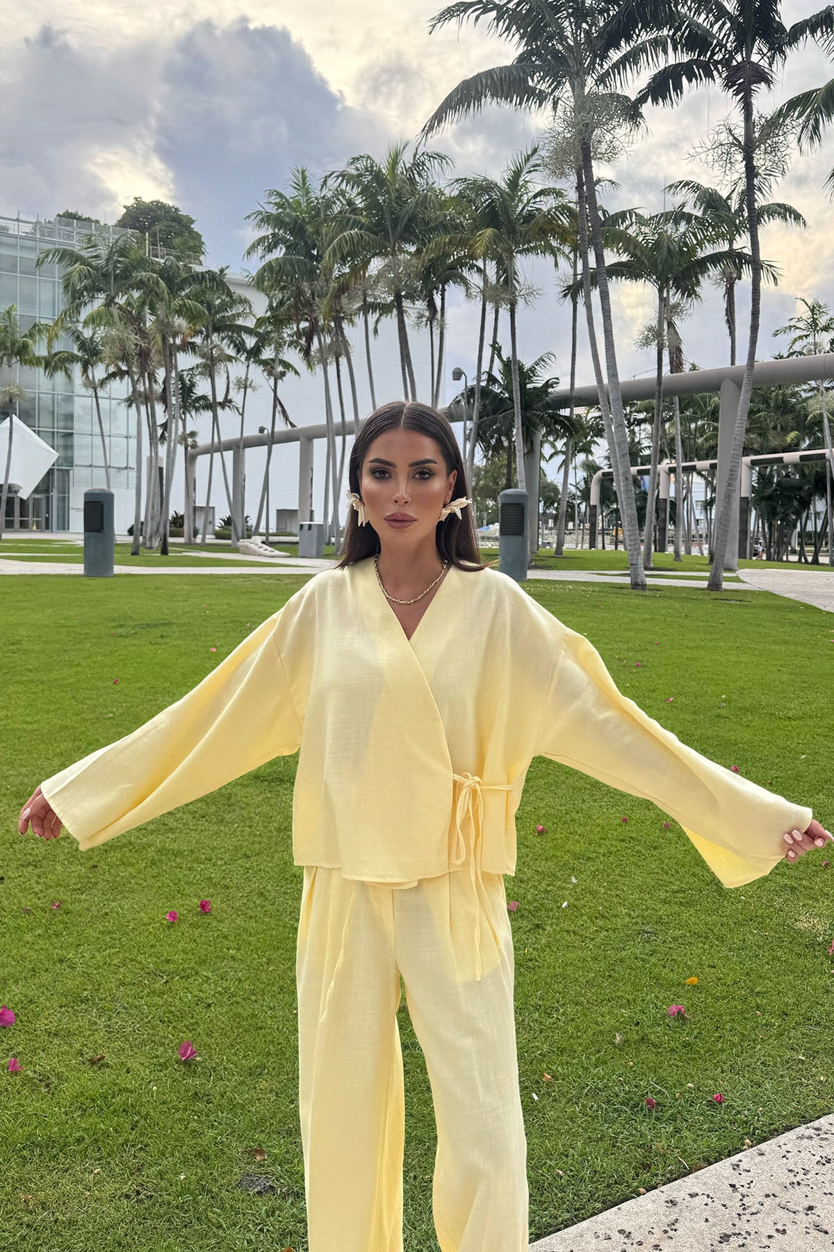 Kadın Organik Pamuk Kısa Kimono Tereyağı