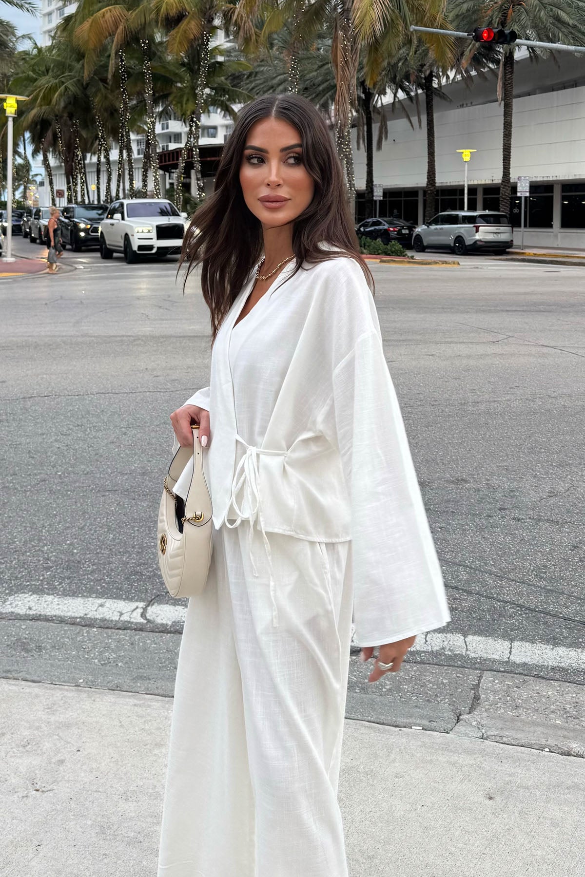 Kadın Organik Pamuk Kısa Kimono Ekru