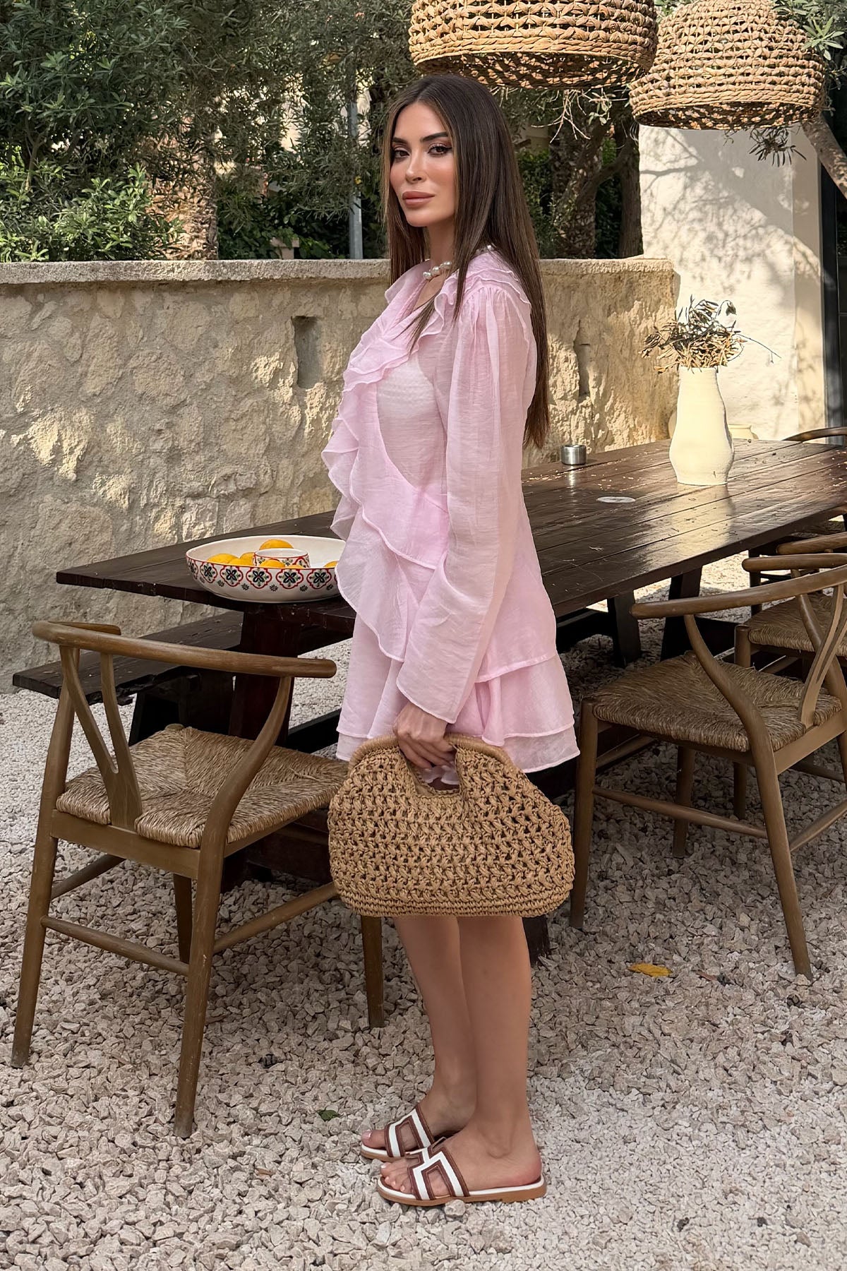 Kadın Fırfırlı Etekli Takım Pembe