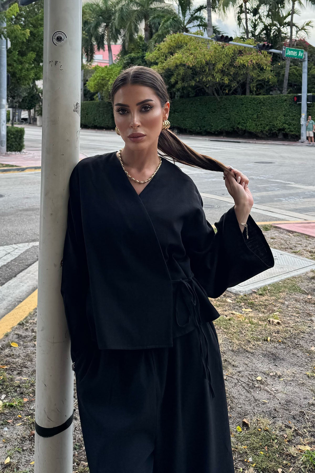 Kadın Organik Pamuk Kısa Kimono Siyah