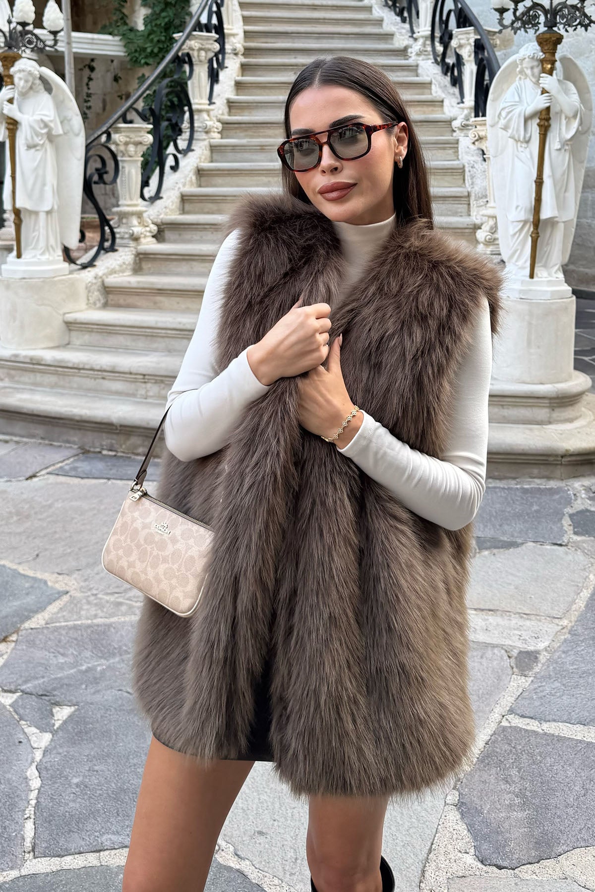 Kadın Kürklü Yelek Kahverengi