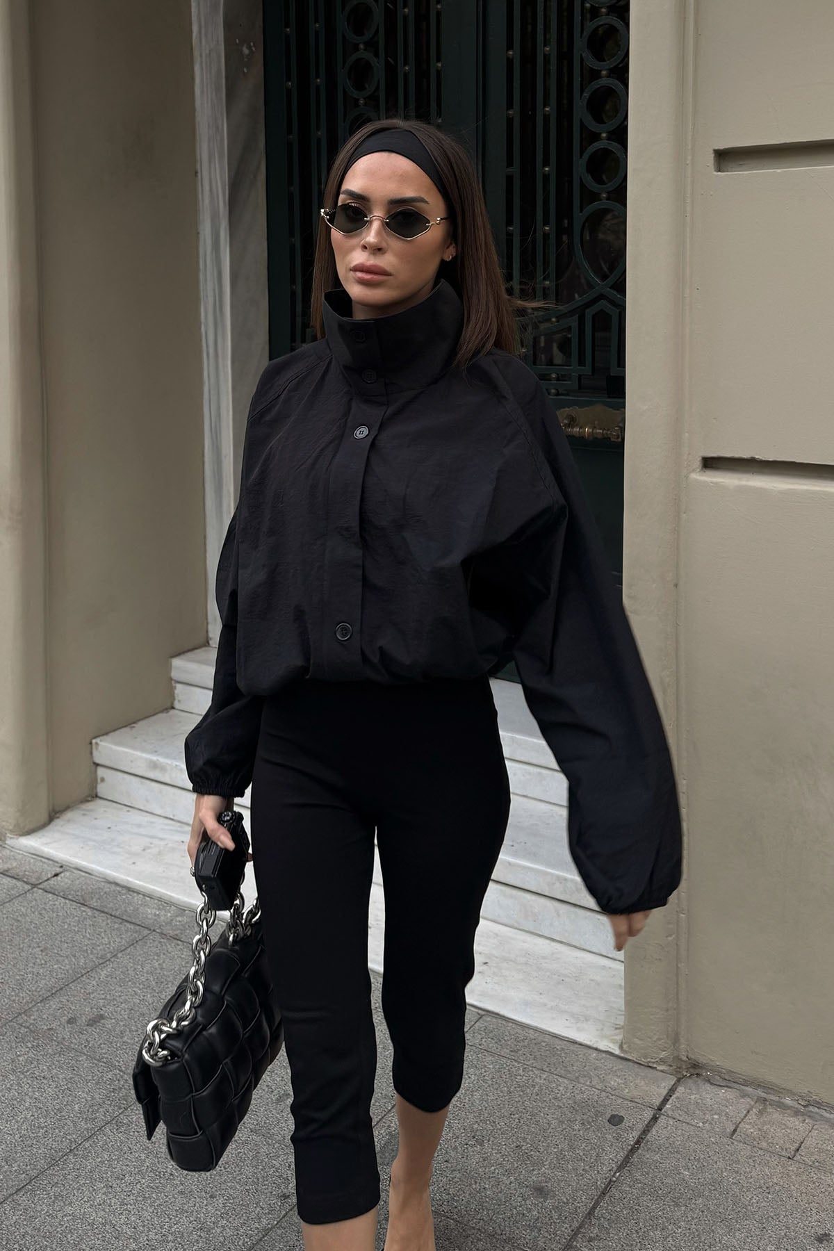 Kadın Dik Yaka Yağmurluk Siyah