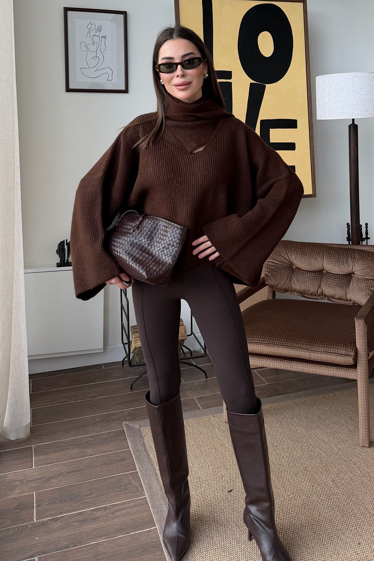 Kadın Atkılı Kazak Acı Kahve