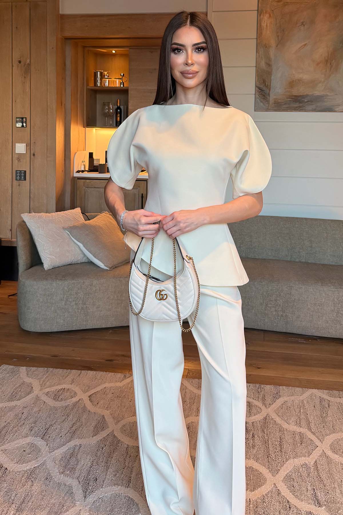 Kadın Premium Kol Detaylı Takım Ekru