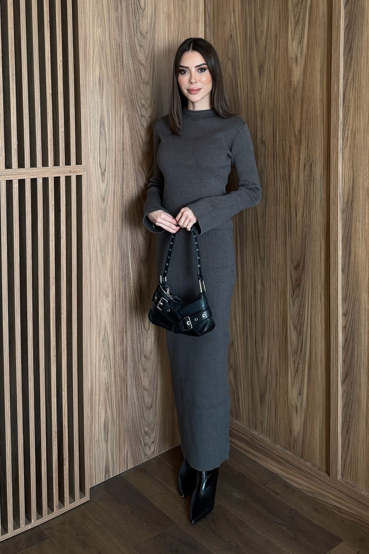 Kadın Triko Etekli Takım Antrasit