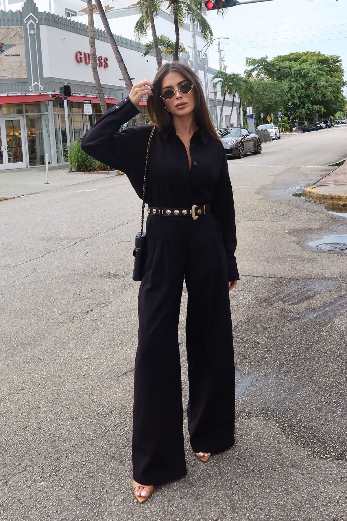 Kadın Organik Pamuk Pileli Palazzo Pantolon Siyah