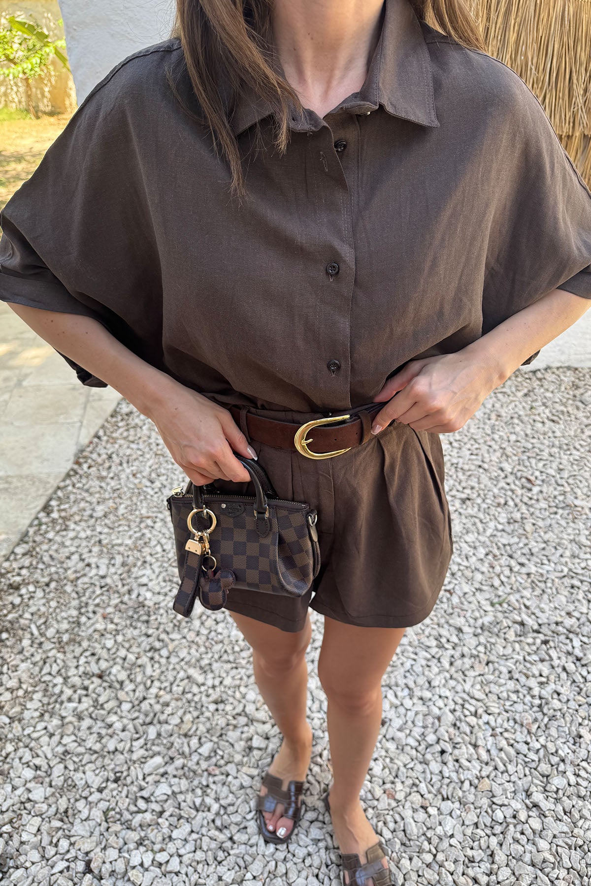 Kadın İkili Keten Takım Kahverengi