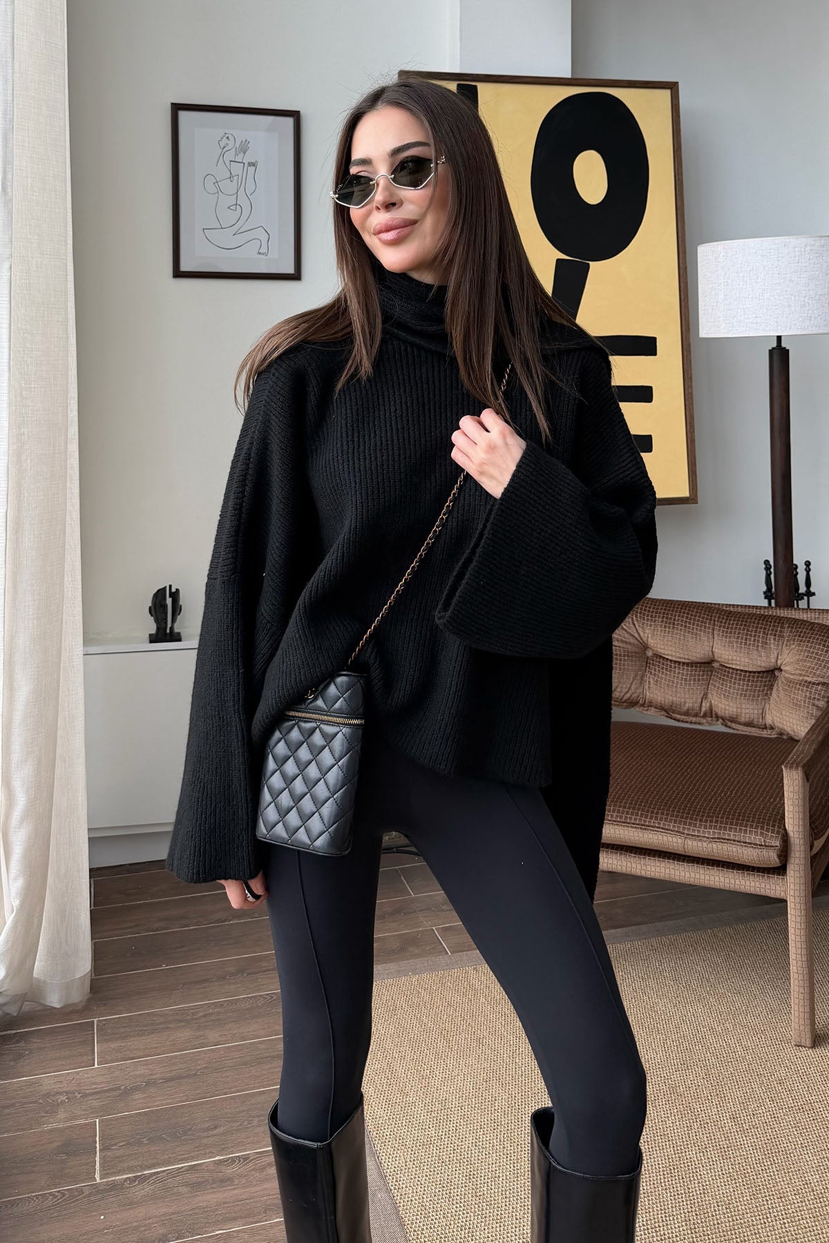 Kadın Atkılı Kazak Siyah