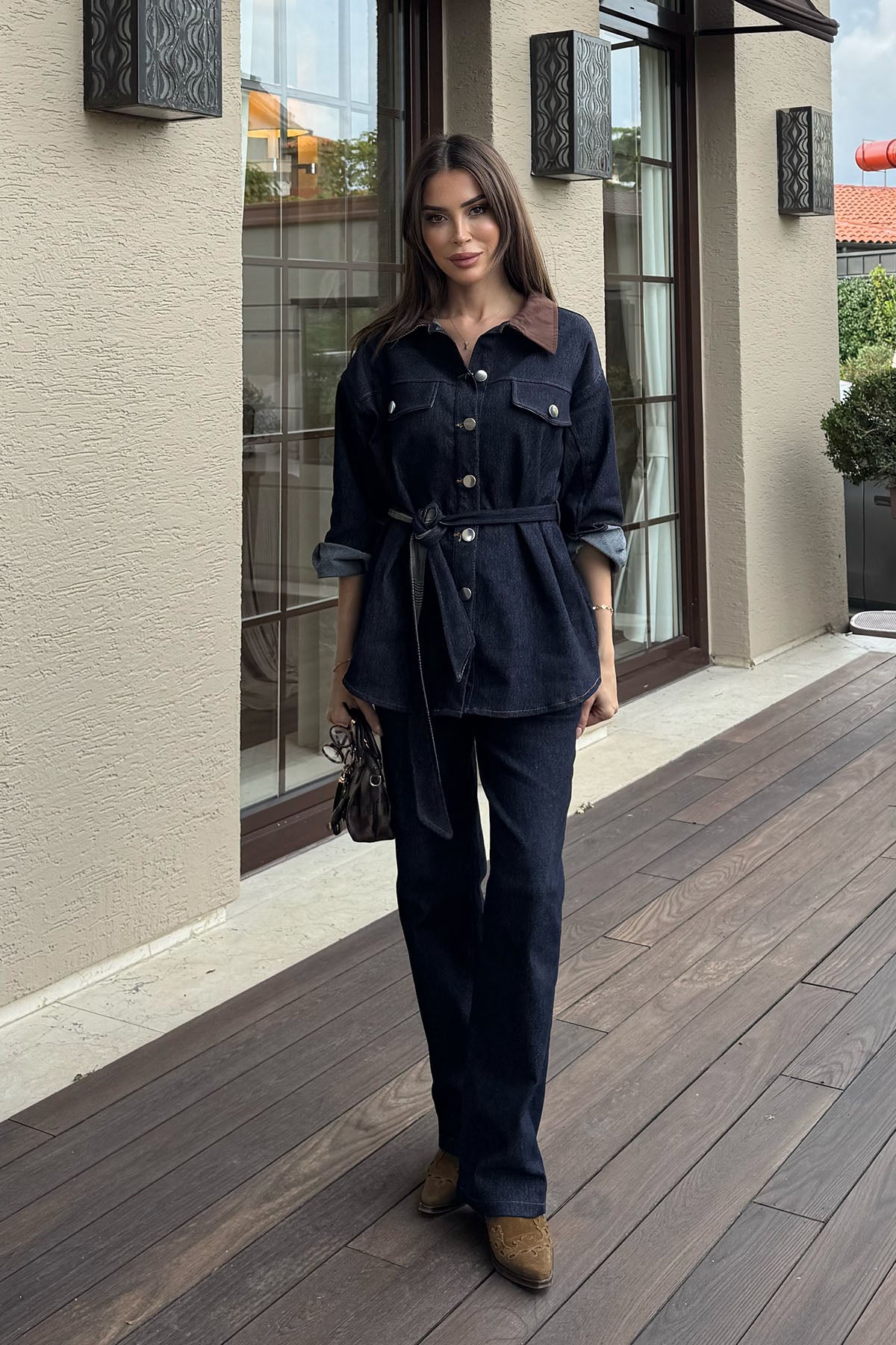 Kadın Denim Pantolunlu Takım Koyu Lacivert