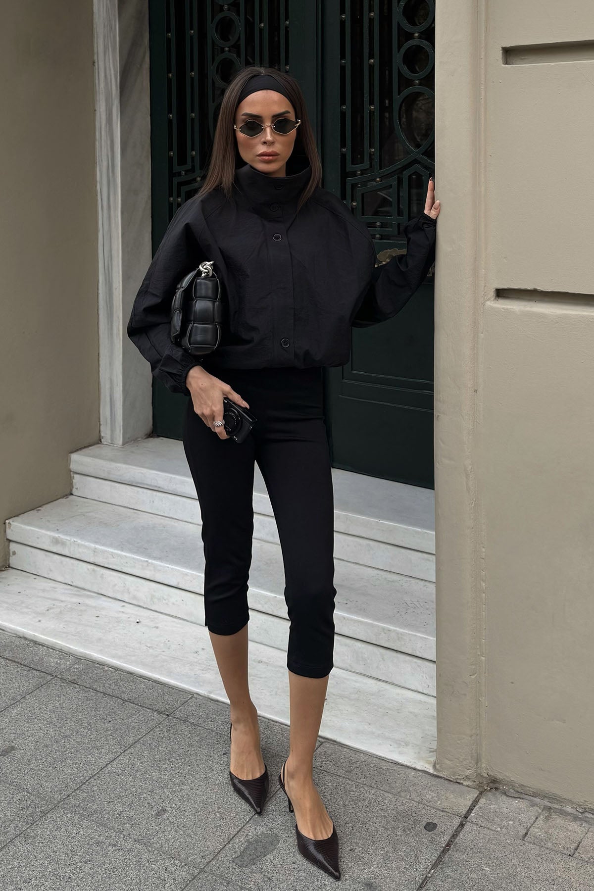 Kadın Dik Yaka Yağmurluk Siyah