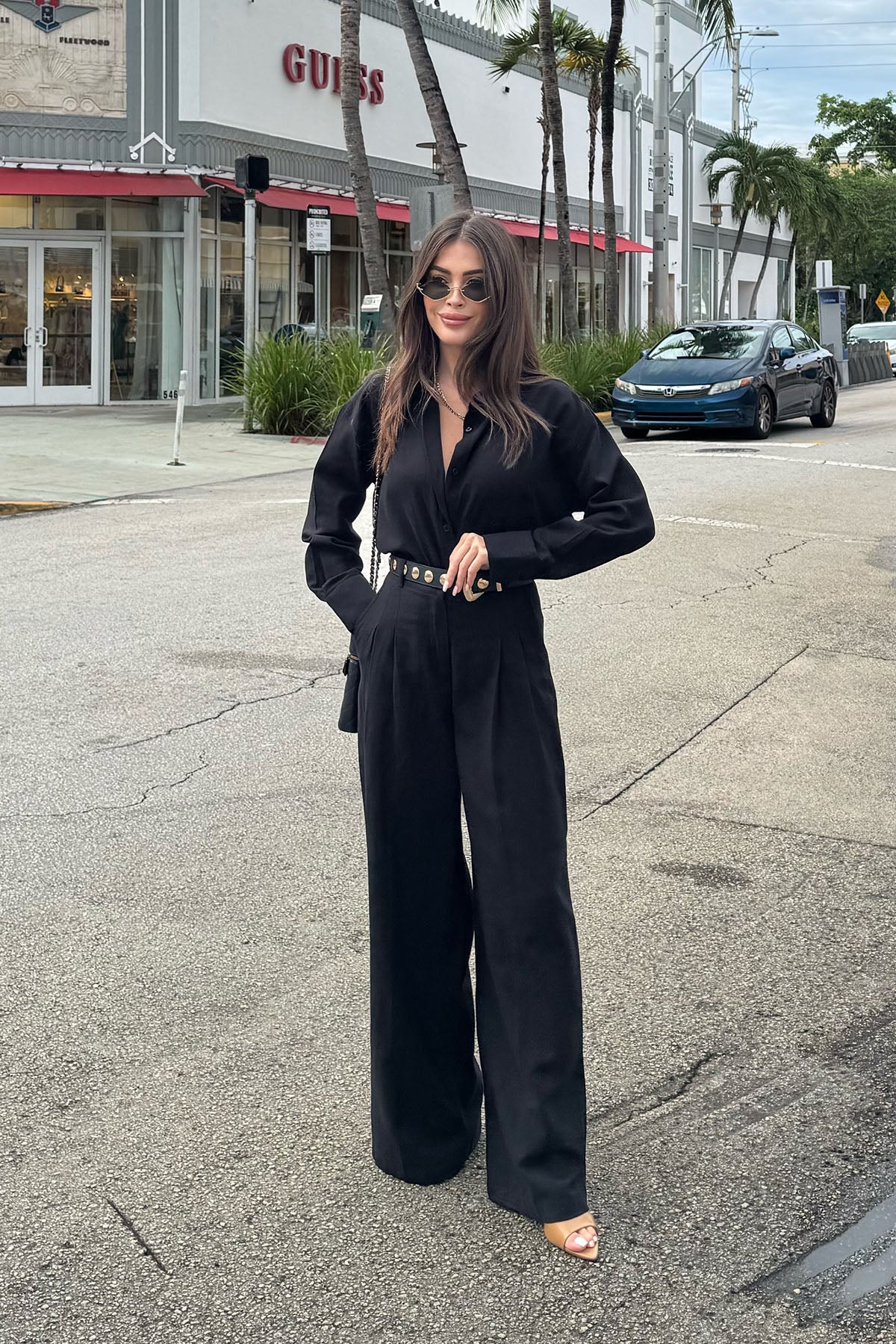 Kadın Organik Pamuk Pileli Palazzo Pantolon Siyah