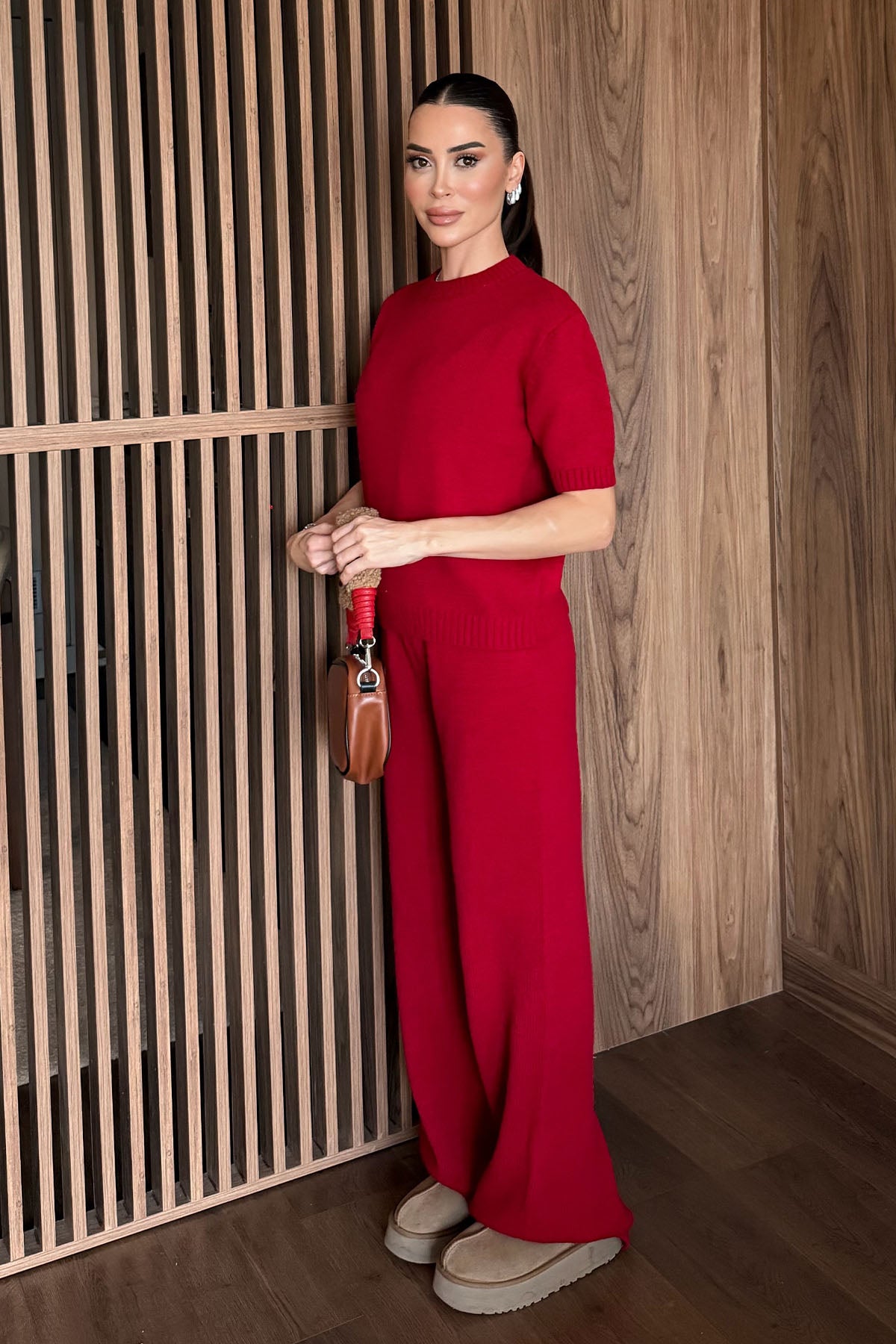 Kadın Pantolonlu Triko Takım Kırmızı