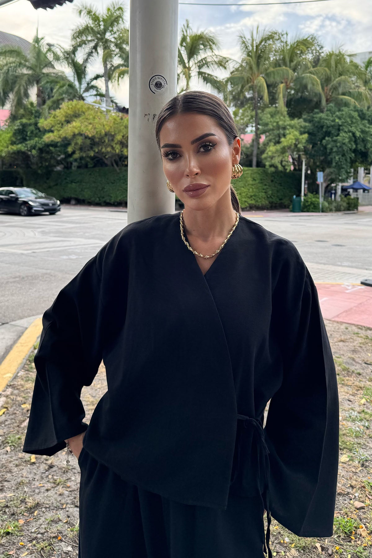 Kadın Organik Pamuk Kısa Kimono Siyah