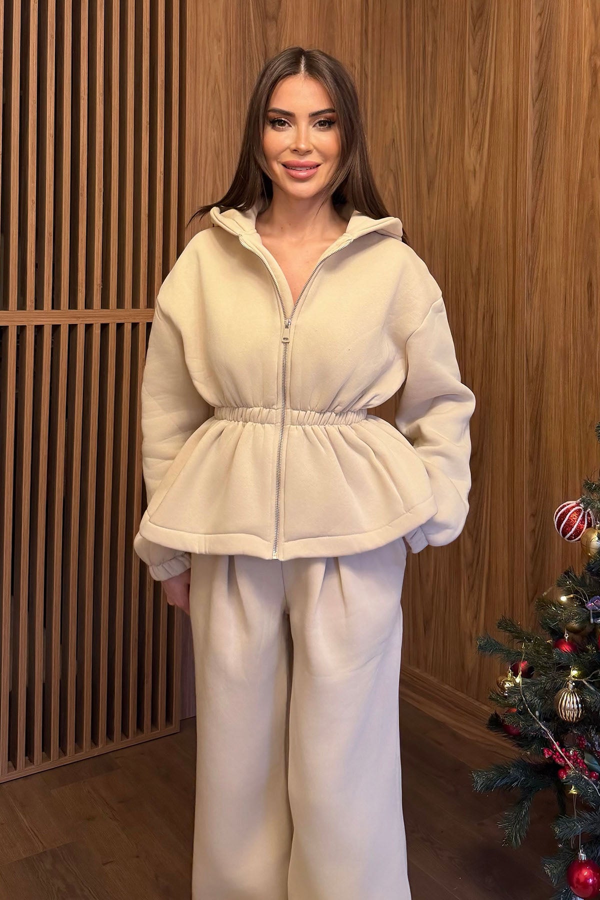 Kadın İkili Şardonlu Takım Ekru