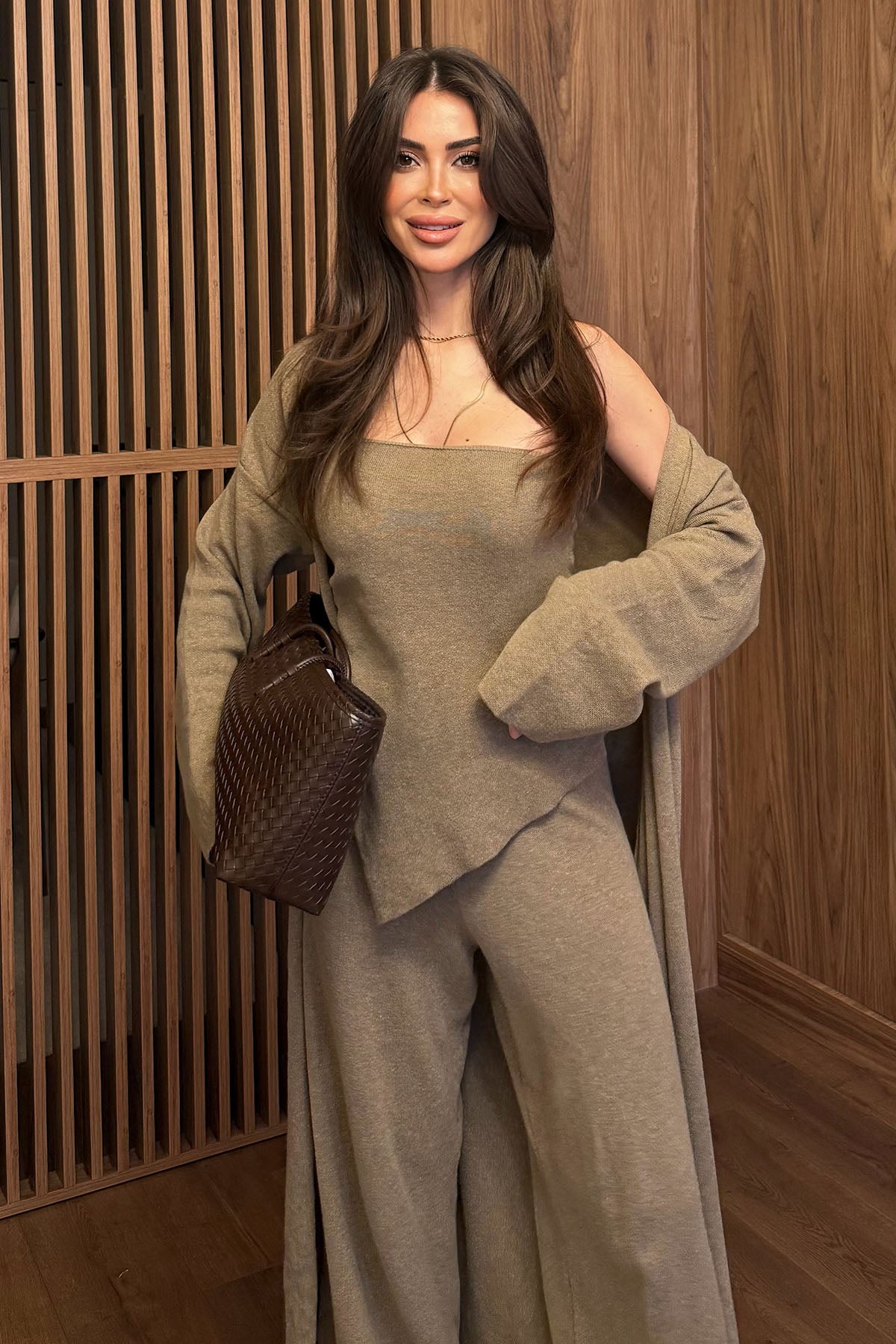 Kadın 3'lü Triko Takım Camel