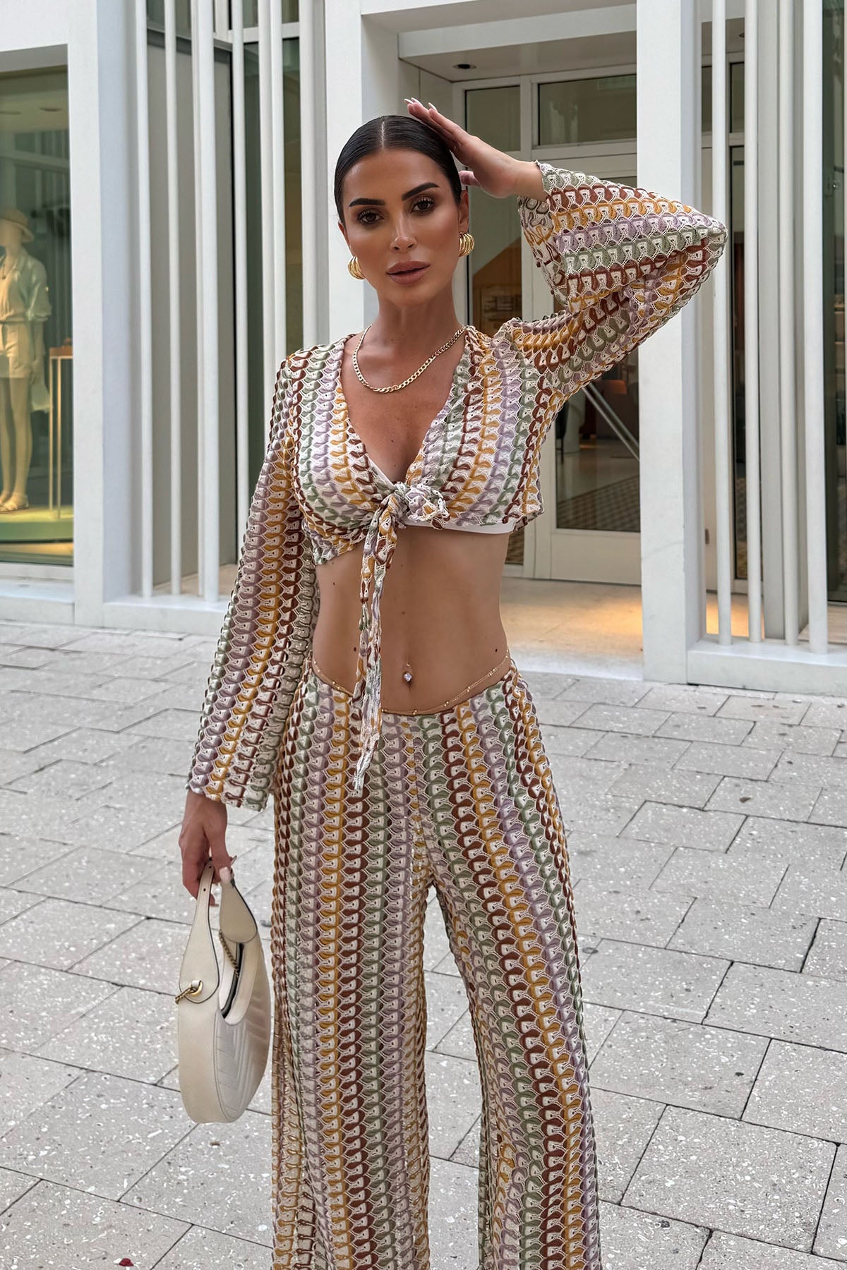 Kadın Renkli Desenli Pantolonlu Takım