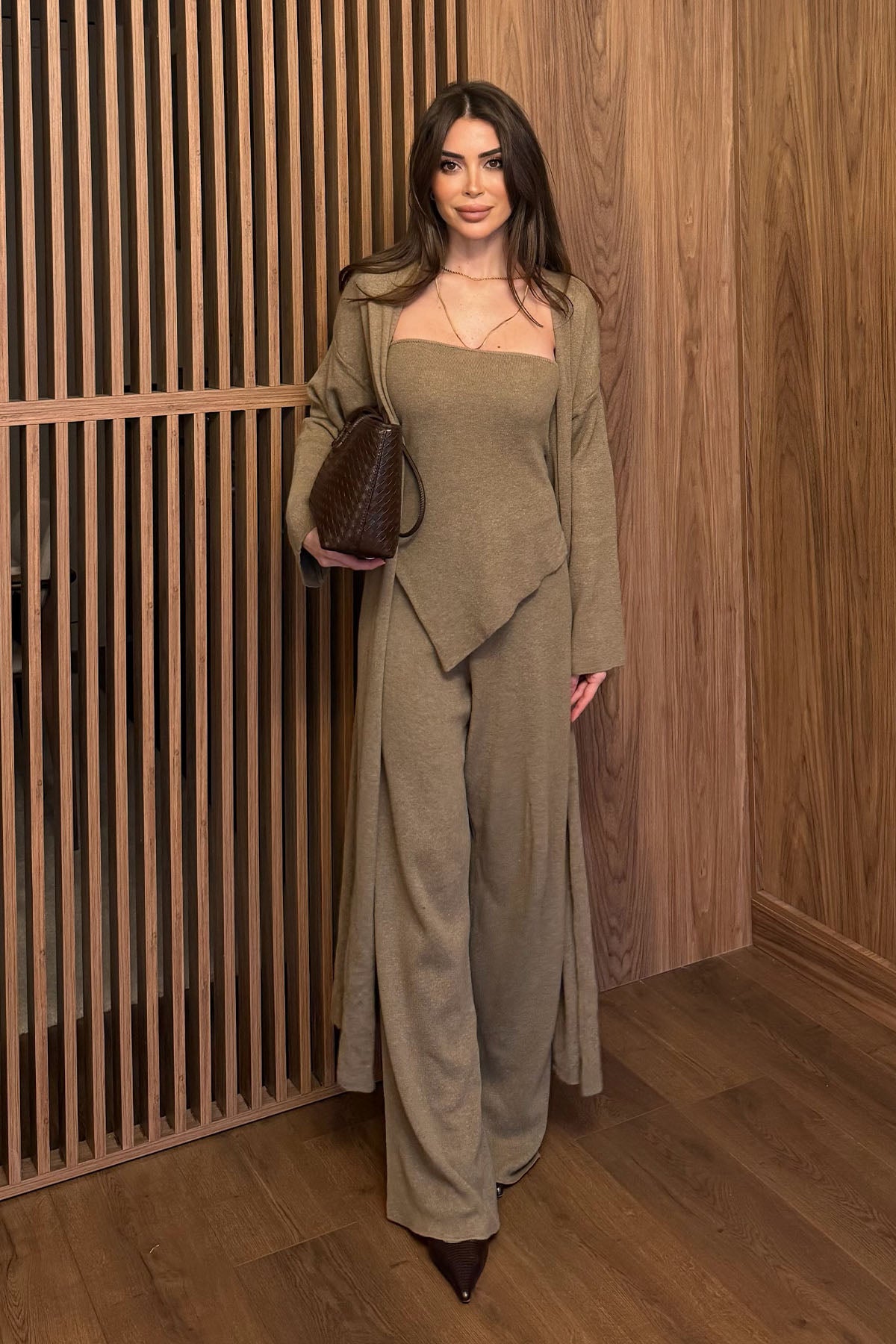 Kadın 3'lü Triko Takım Camel