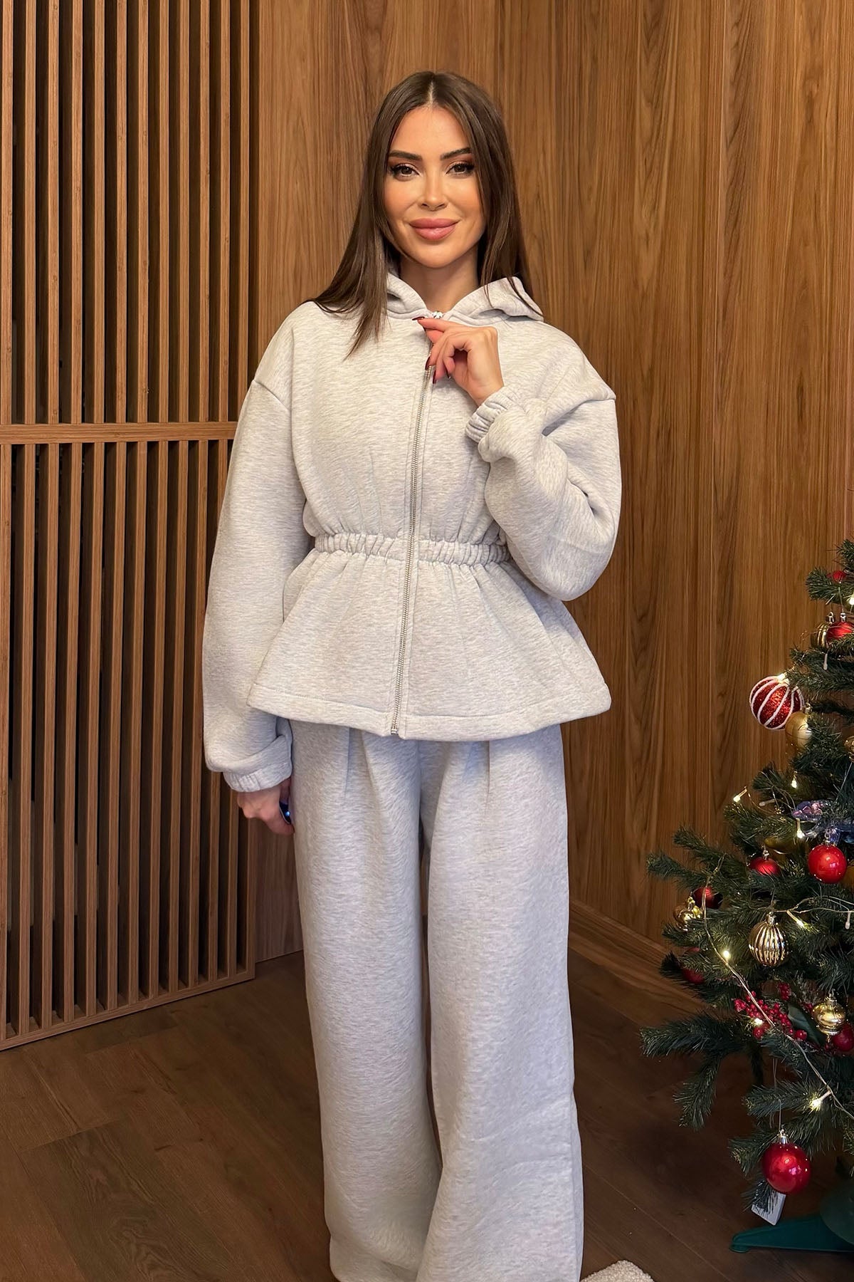 Kadın İkili Şardonlu Takım Gri Melanj