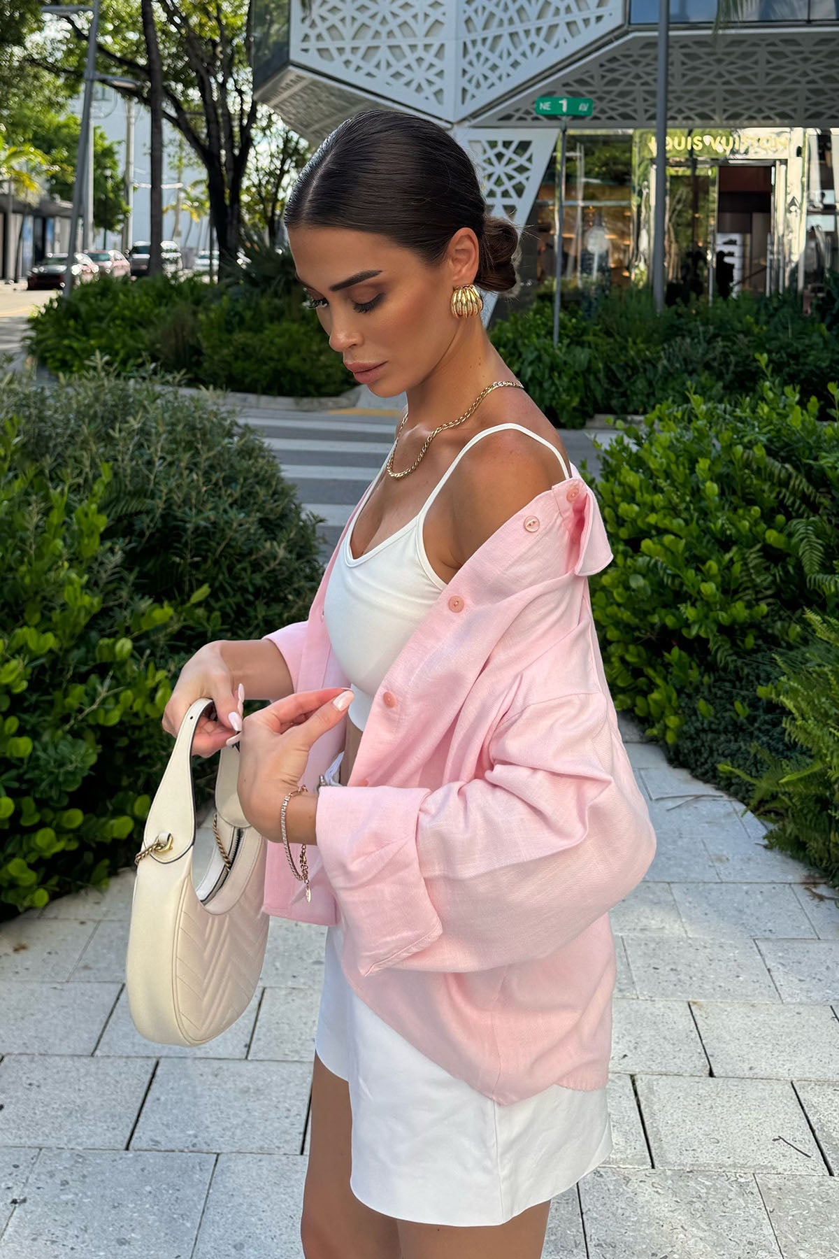 Kadın Organik Pamuk Oversize Kısa Gömlek Pembe