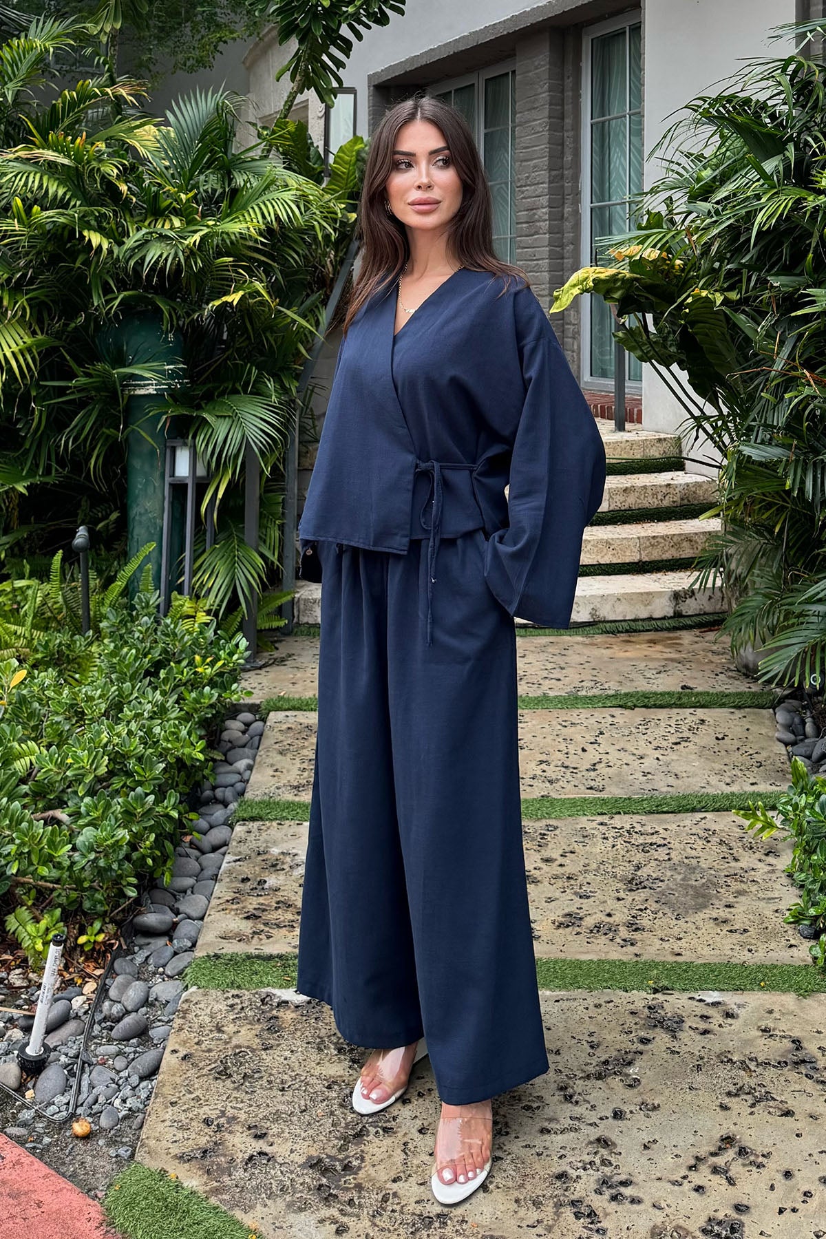 Kadın Organik Pamuk Bol Kesimli Pantolon Lacivert