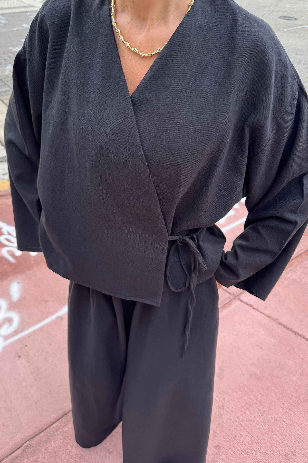 Kadın Organik Pamuk Kısa Kimono Siyah