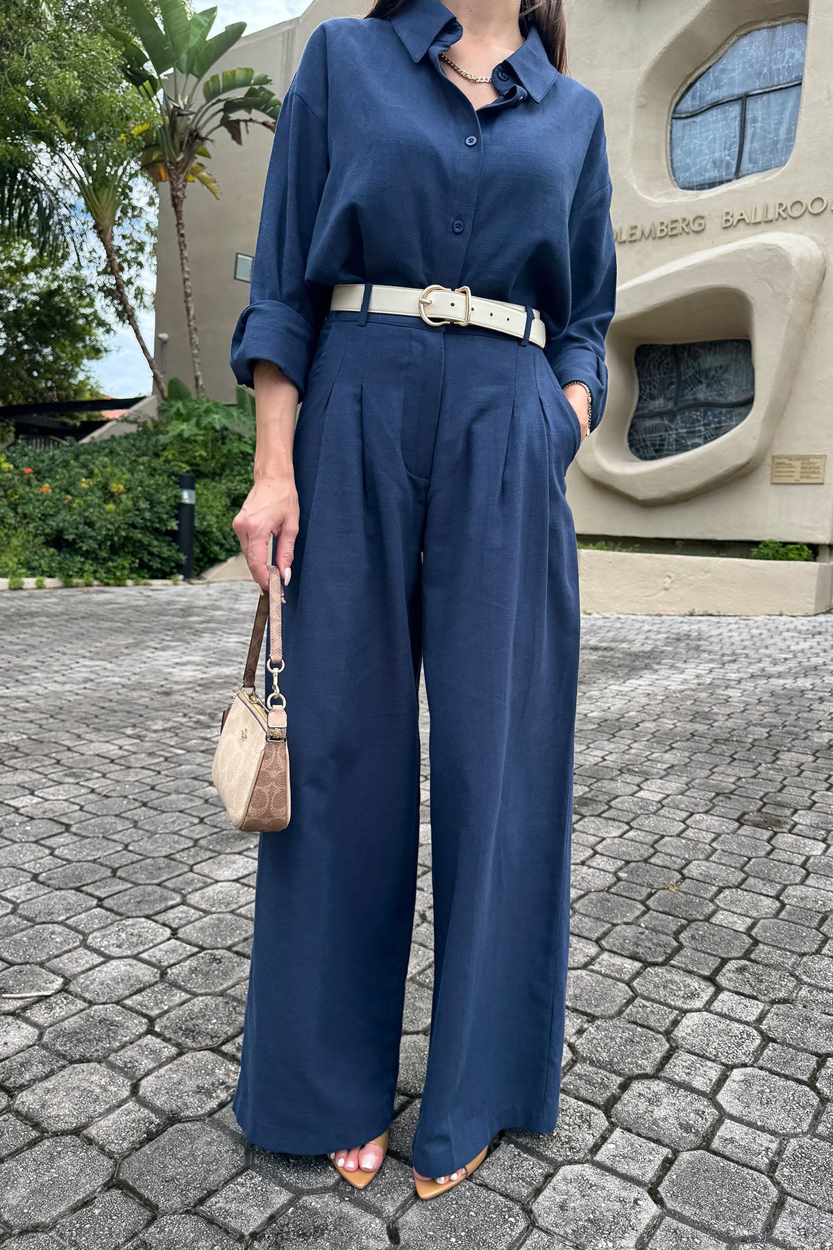 Kadın Organik Pamuk Pileli Palazzo Pantolon Lacivert