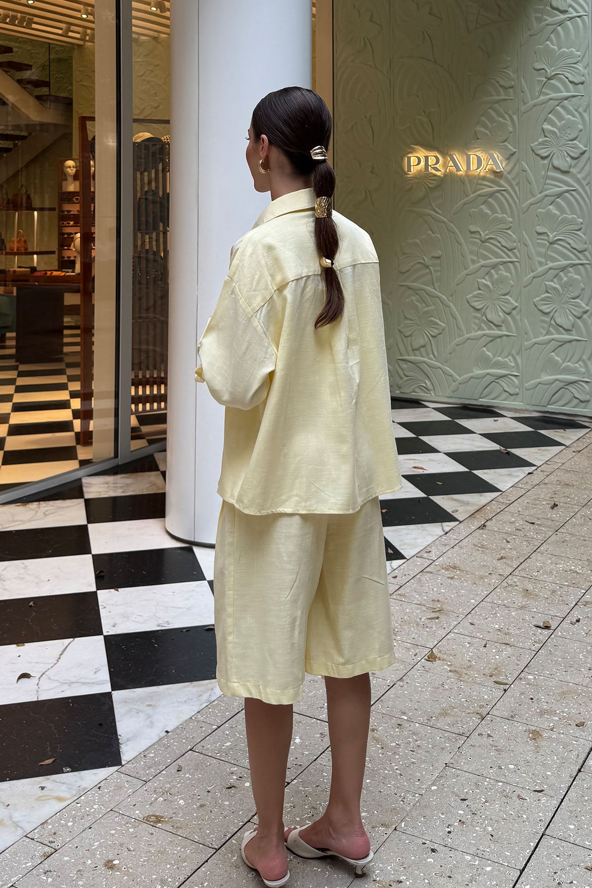 Kadın Organik Pamuk Oversize Kısa Gömlek Tereyağı