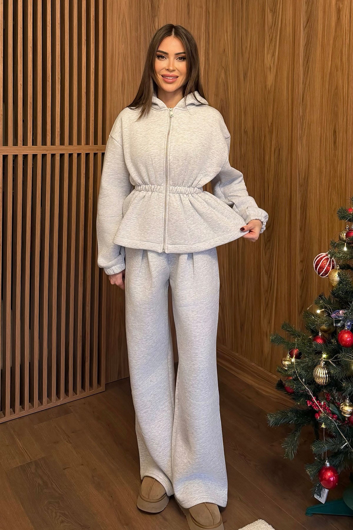 Kadın İkili Şardonlu Takım Gri Melanj