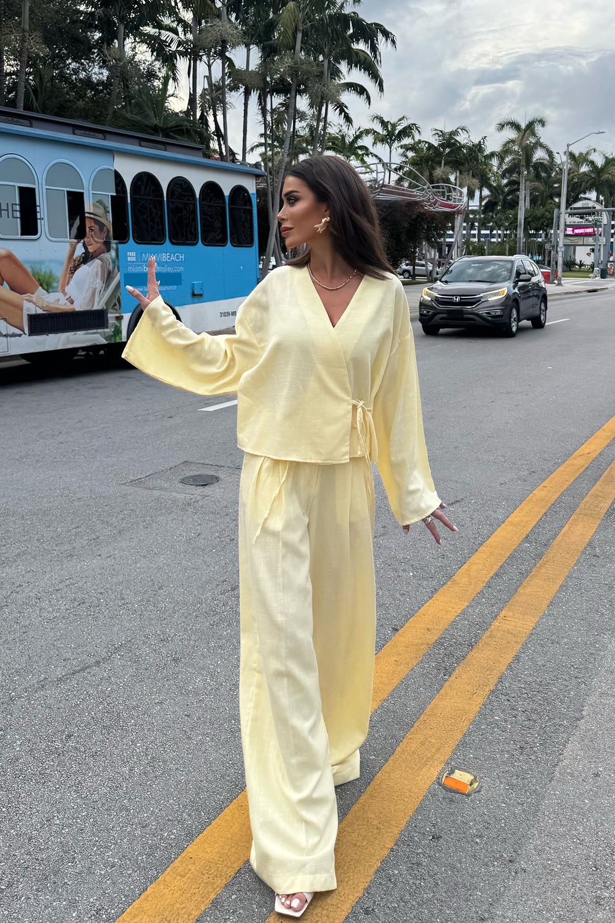 Kadın Organik Pamuk Kısa Kimono Tereyağı