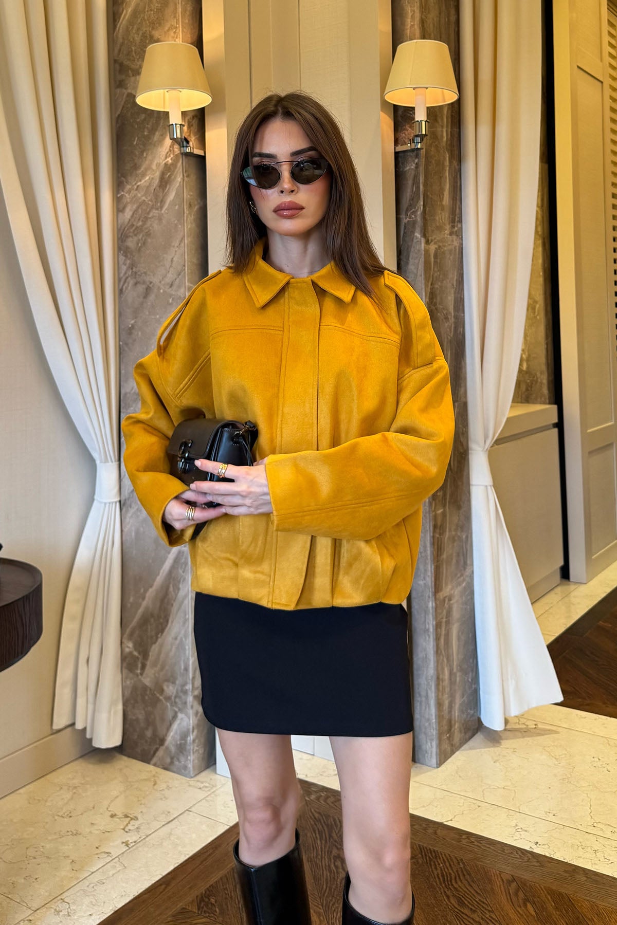 Kadın Süet Ceket Hardal