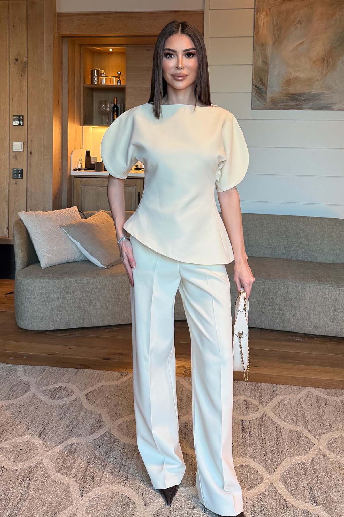 Kadın Premium Kol Detaylı Takım Ekru