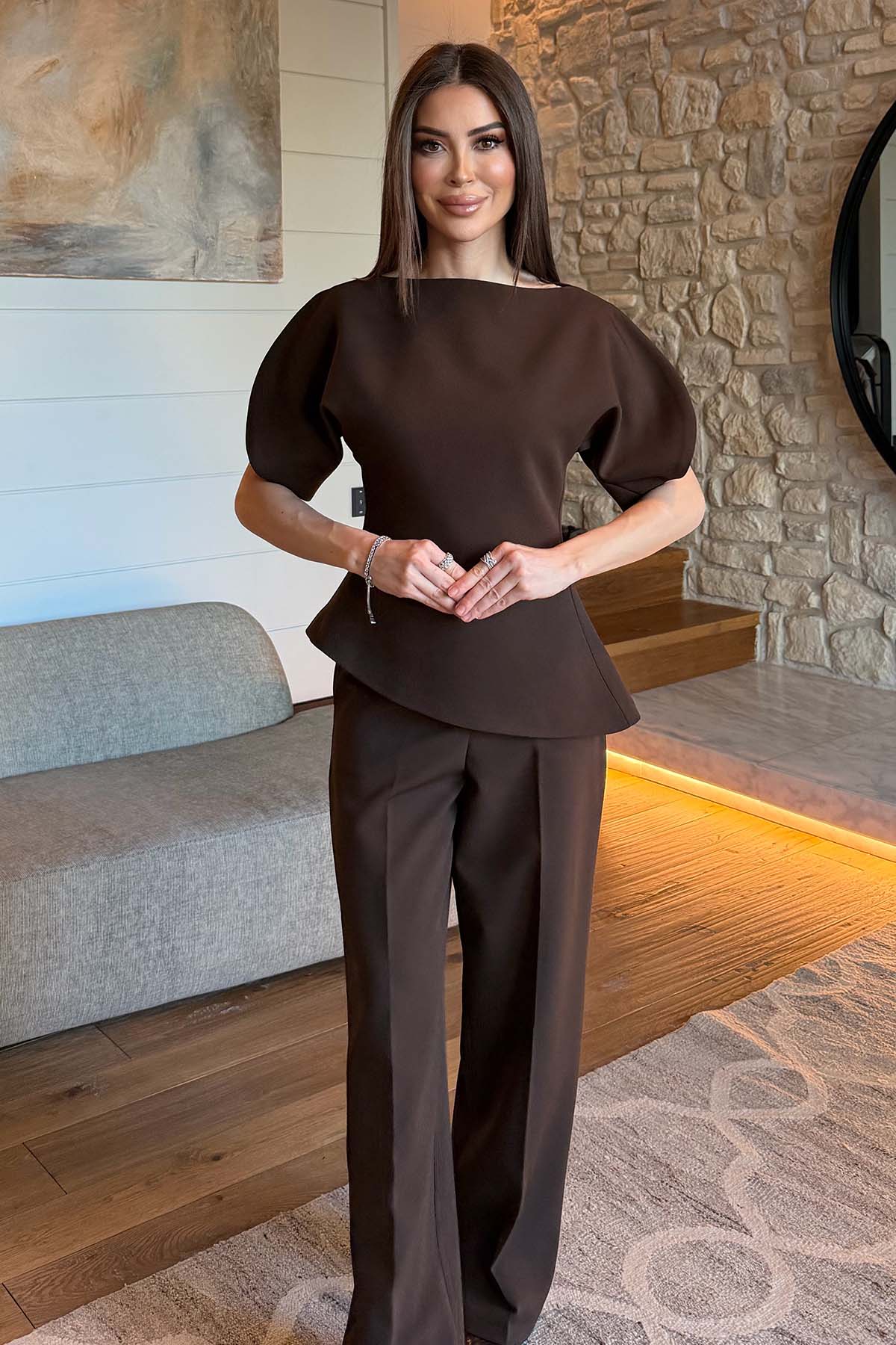 Kadın Premium Kol Detaylı Takım Acı Kahve
