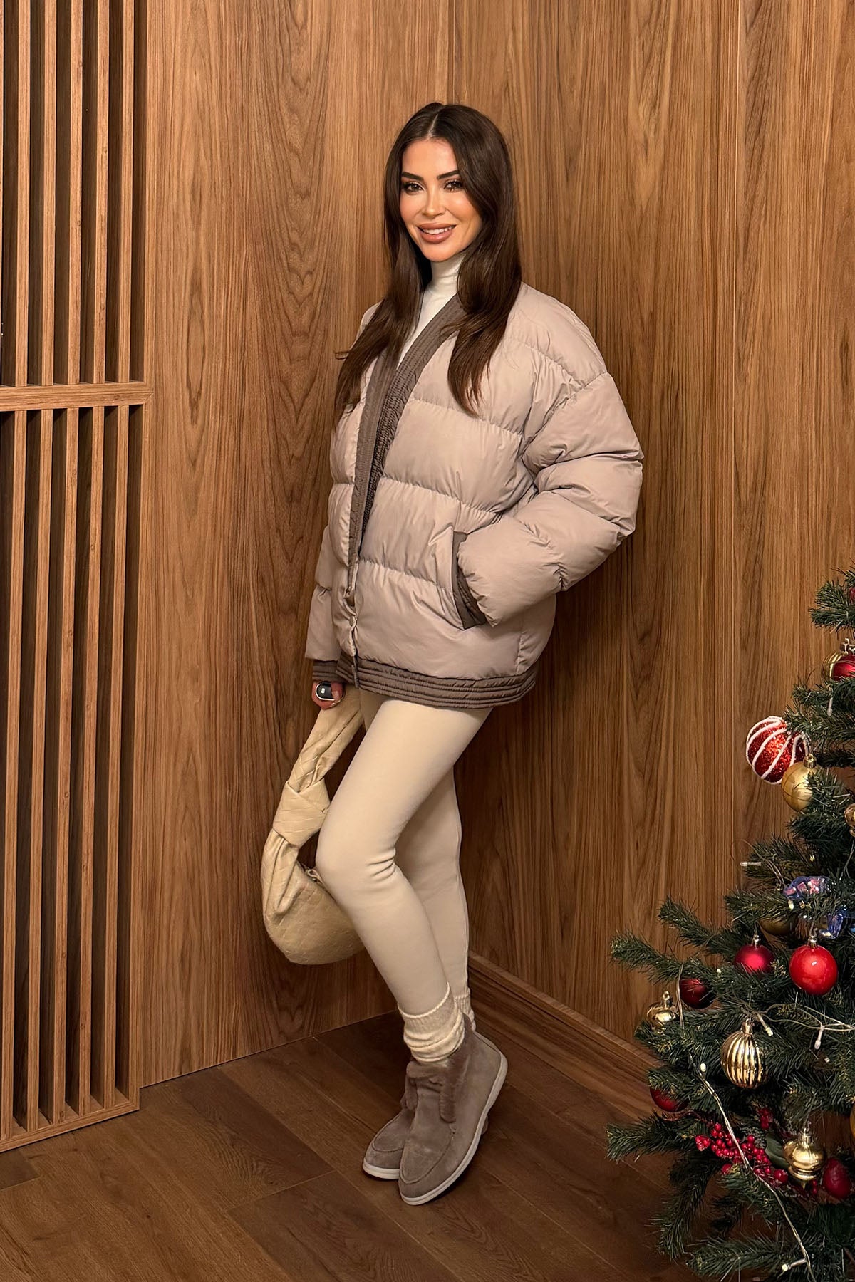 Kadın Şişme Kimono Mont Bej