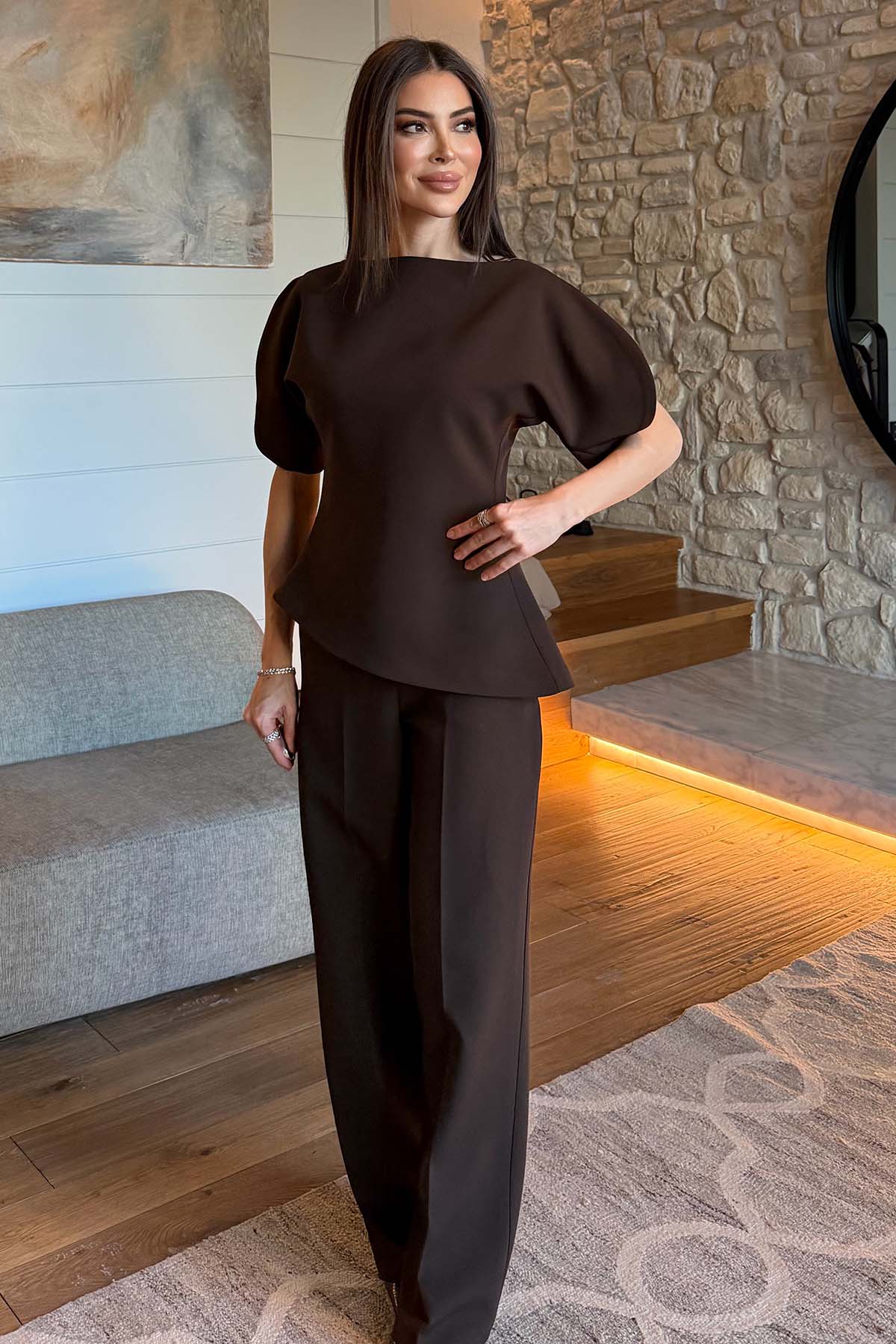 Kadın Premium Kol Detaylı Takım Acı Kahve
