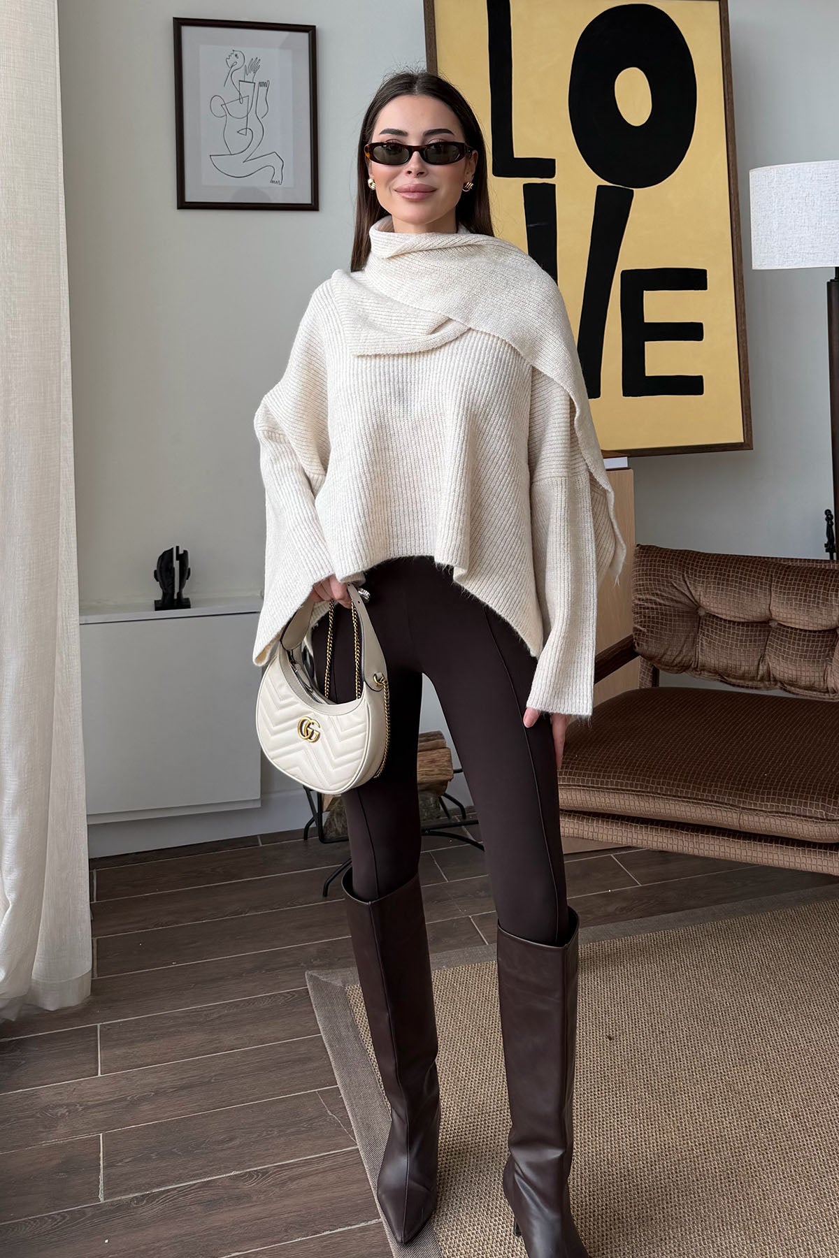 Kadın Atkılı Kazak Ekru