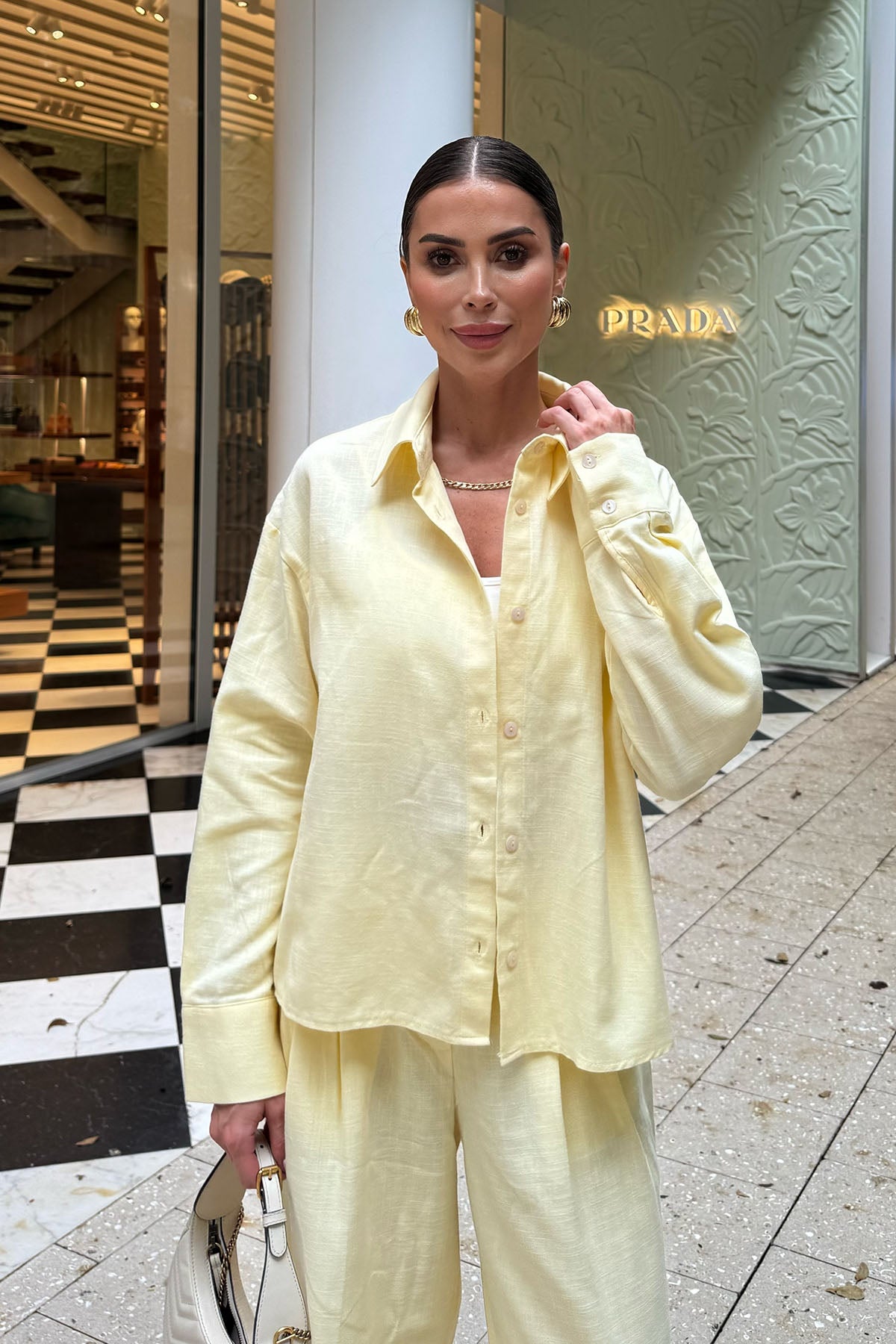 Kadın Organik Pamuk Oversize Kısa Gömlek Tereyağı