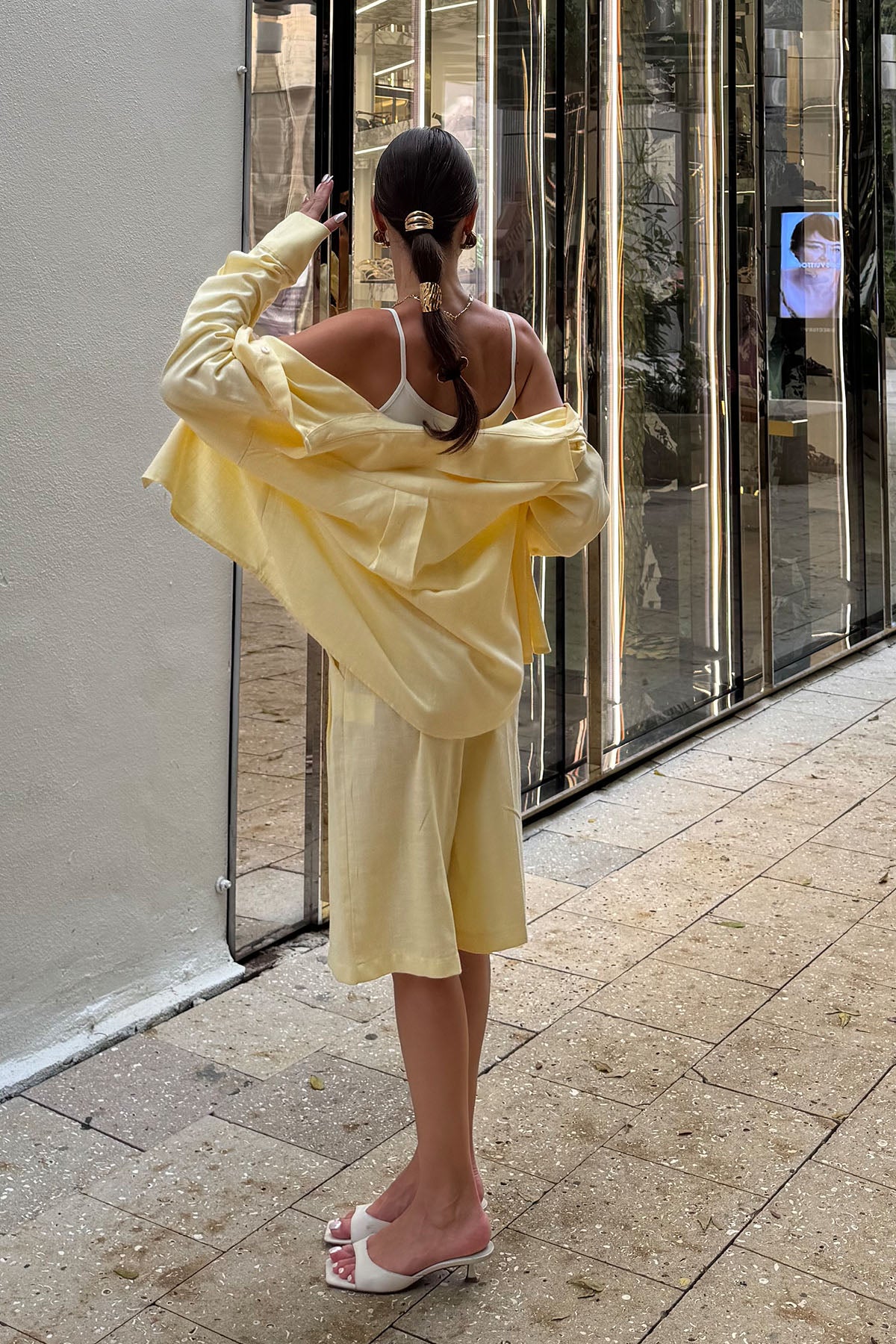 Kadın Organik Pamuk Oversize Kısa Gömlek Tereyağı