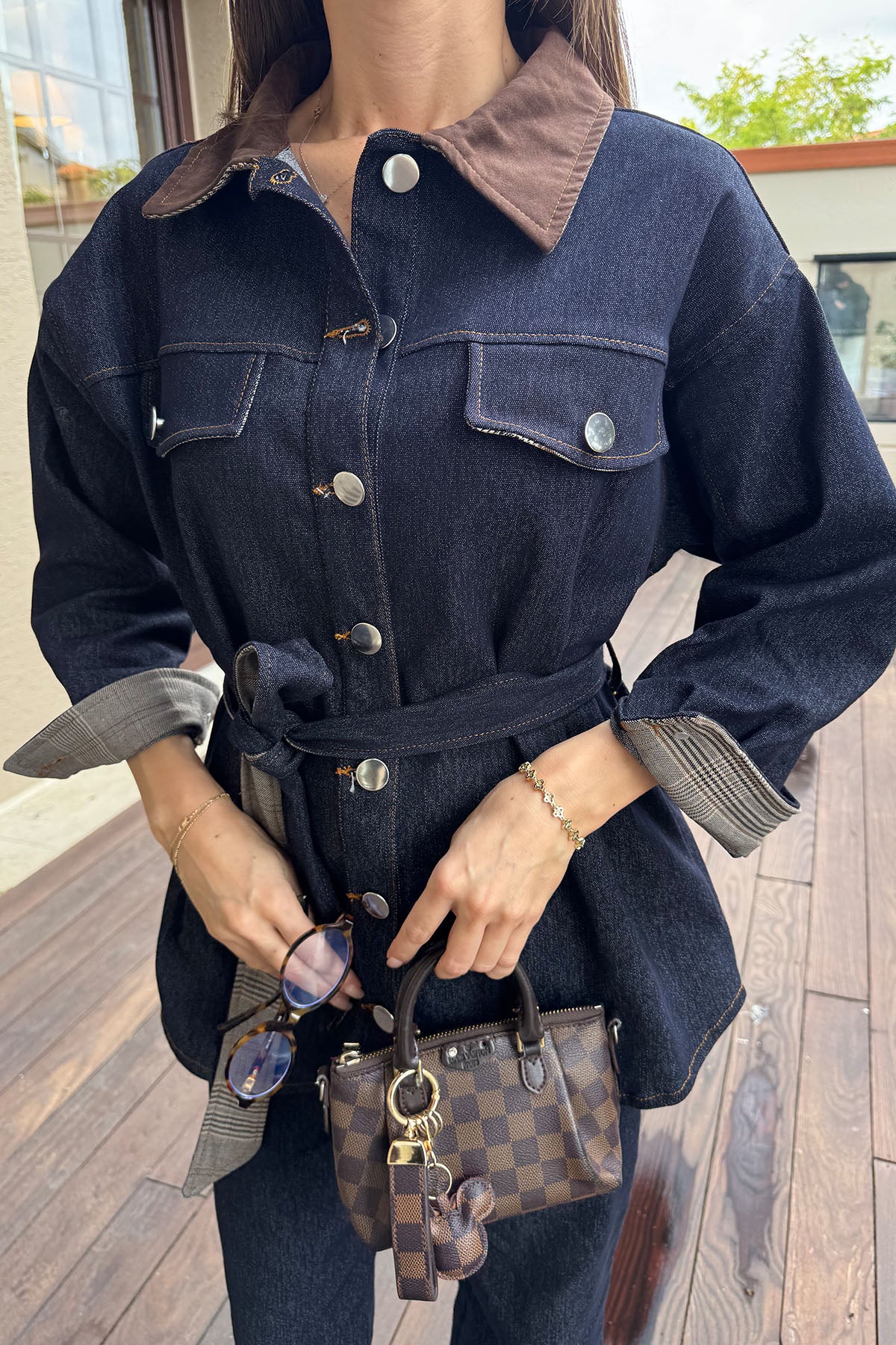 Kadın Denim Pantolunlu Takım Koyu Lacivert