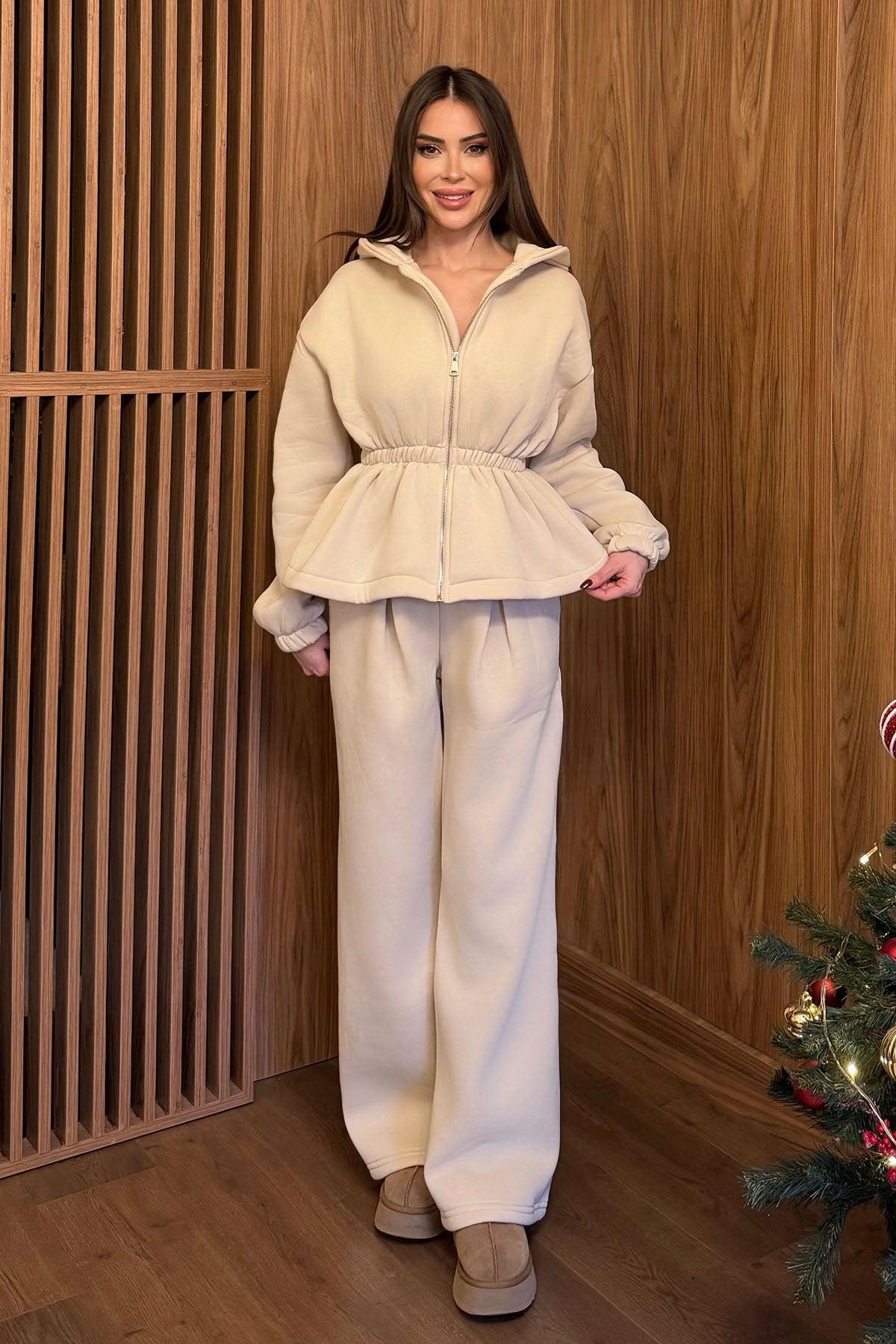 Kadın İkili Şardonlu Takım Ekru