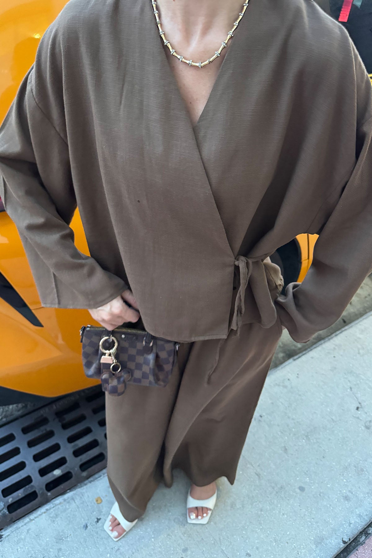 Kadın Organik Pamuk Kısa Kimono Kahve