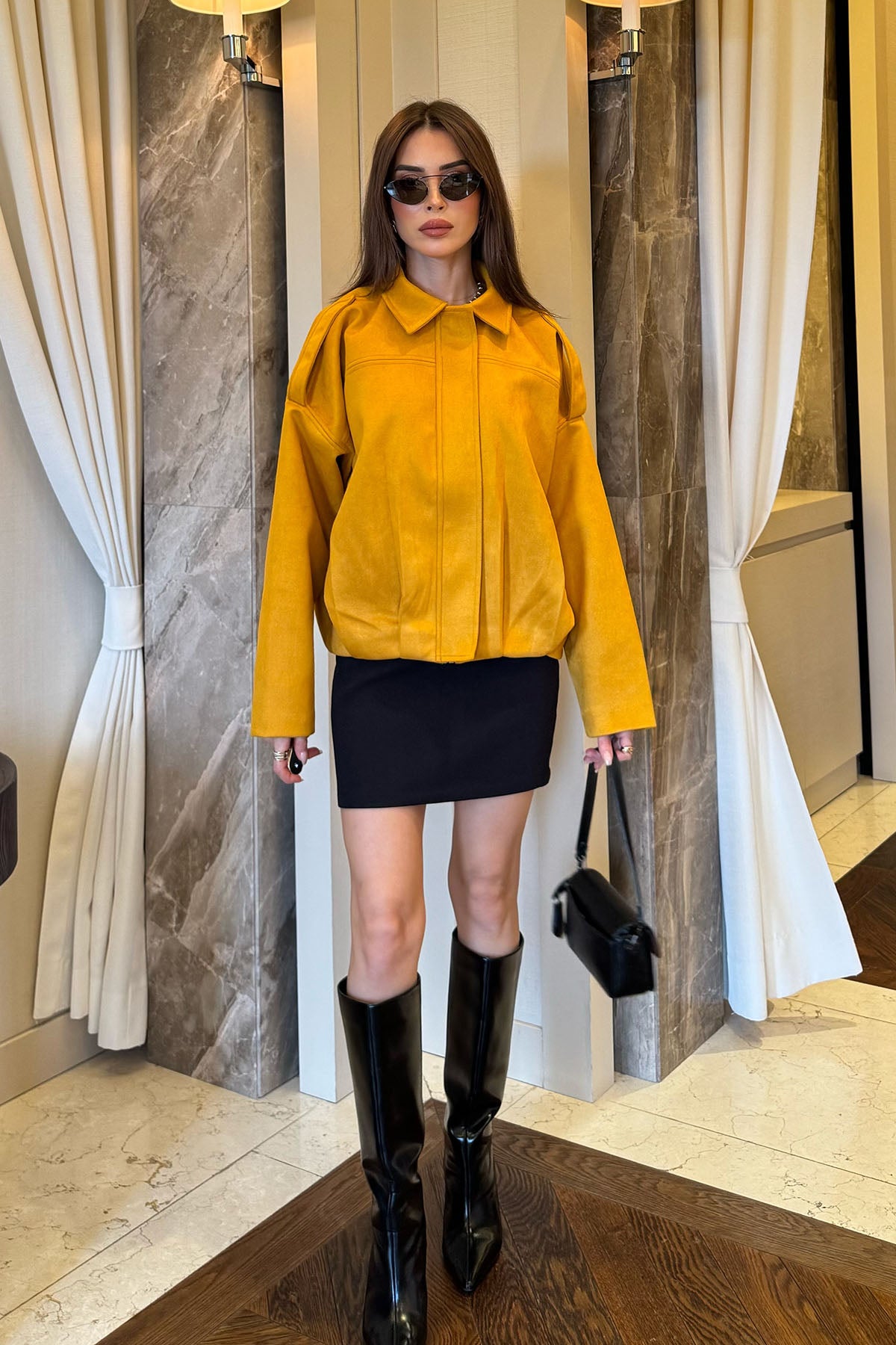 Kadın Süet Ceket Hardal