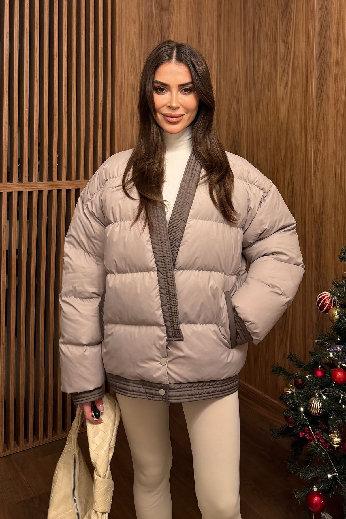 Kadın Şişme Kimono Mont Bej